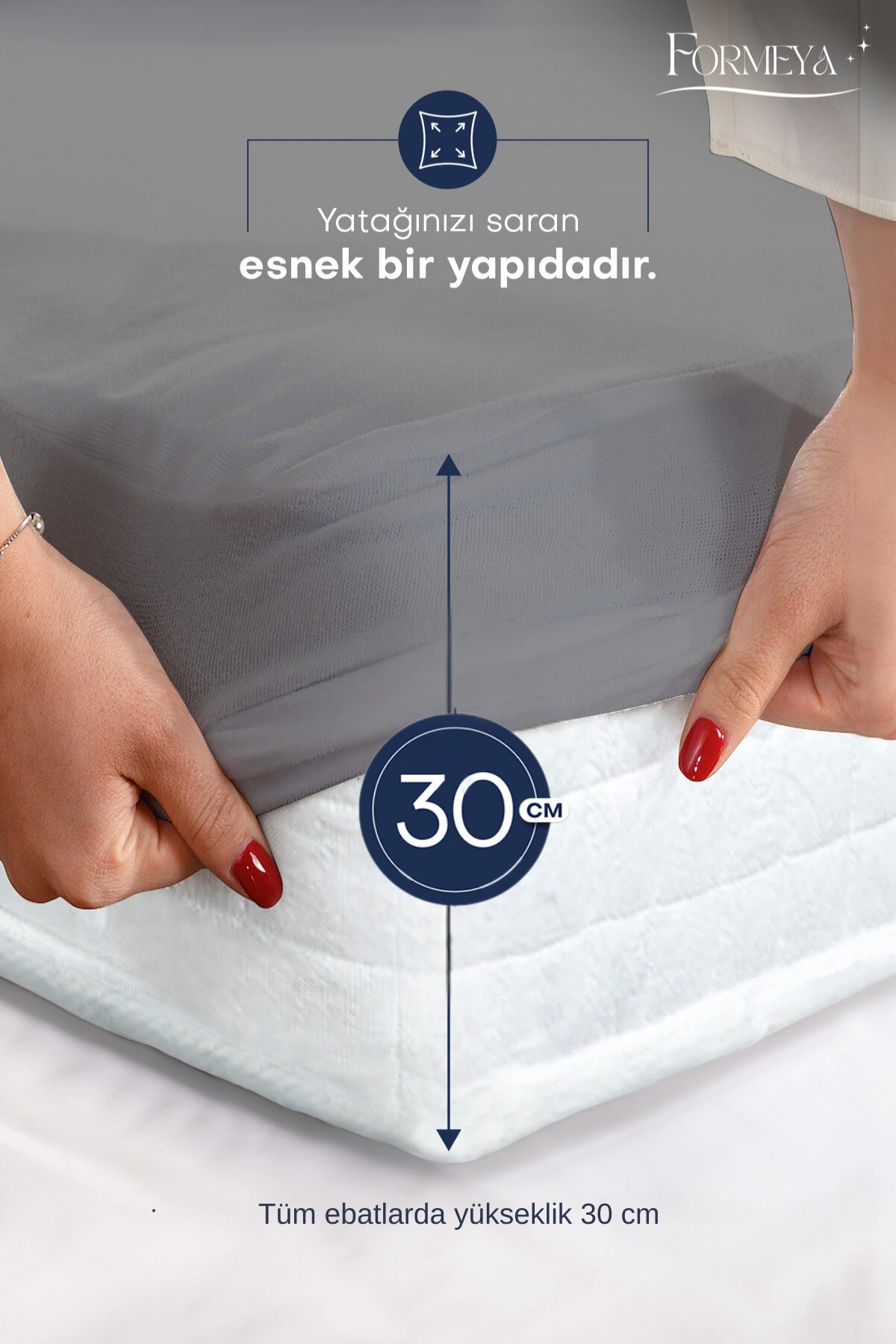 Mikro Fitted Full Kenar Sıvı Geçirmez Yatak Koruyucu Alez (15 Ebat) - Gri