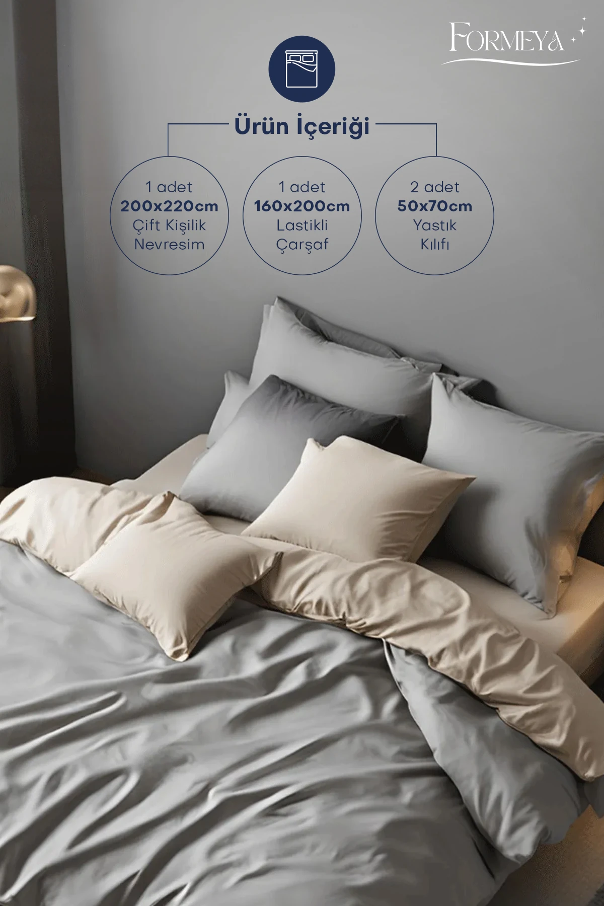 Lastikli Çarşaflı Nevresim Takımı Çift Kişilik (2 Adet Yastık Kılıflı)