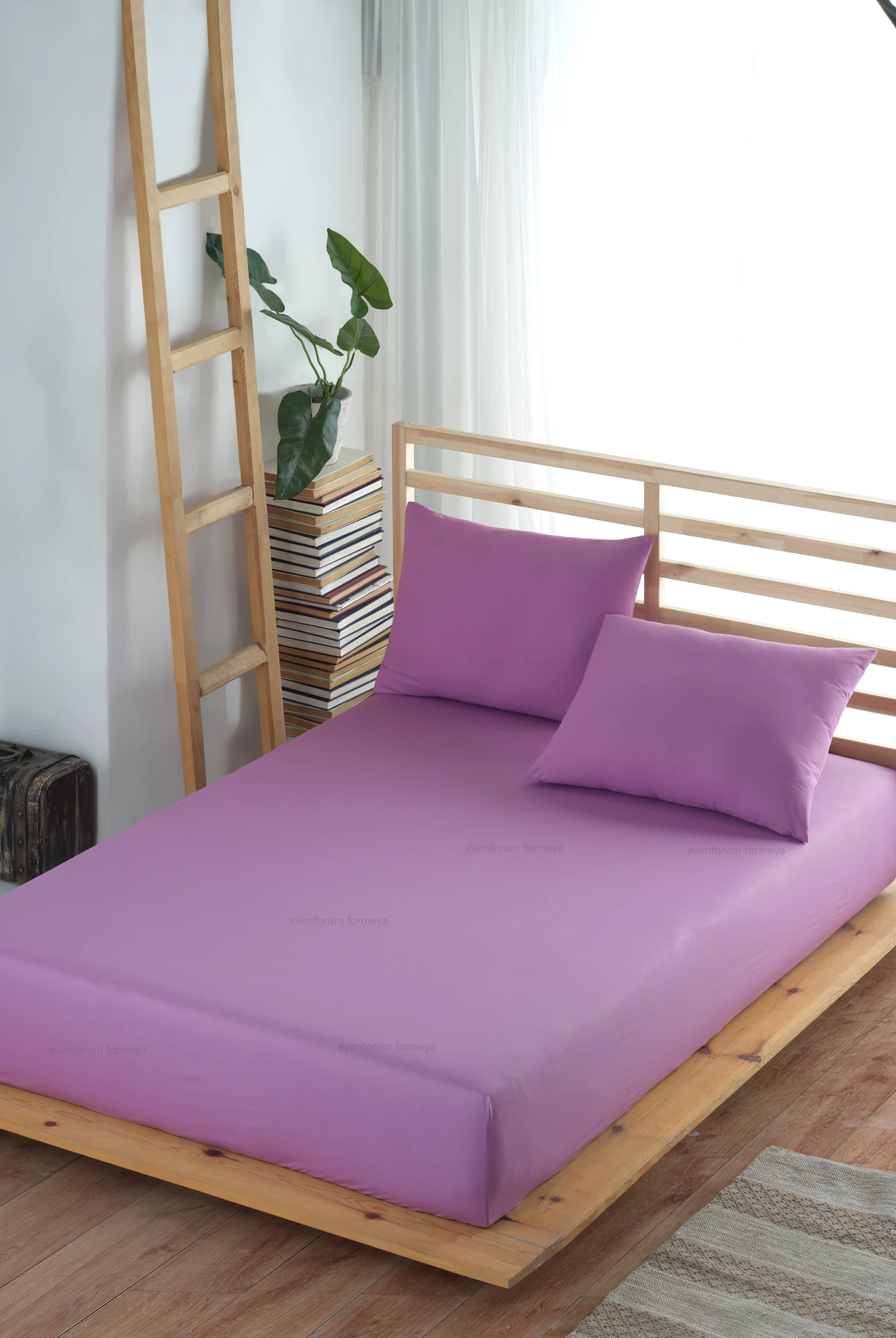 Lastikli Çarşaf Takımı Pamuk Yastık Kılıflı Ranforce Kumaş Lila