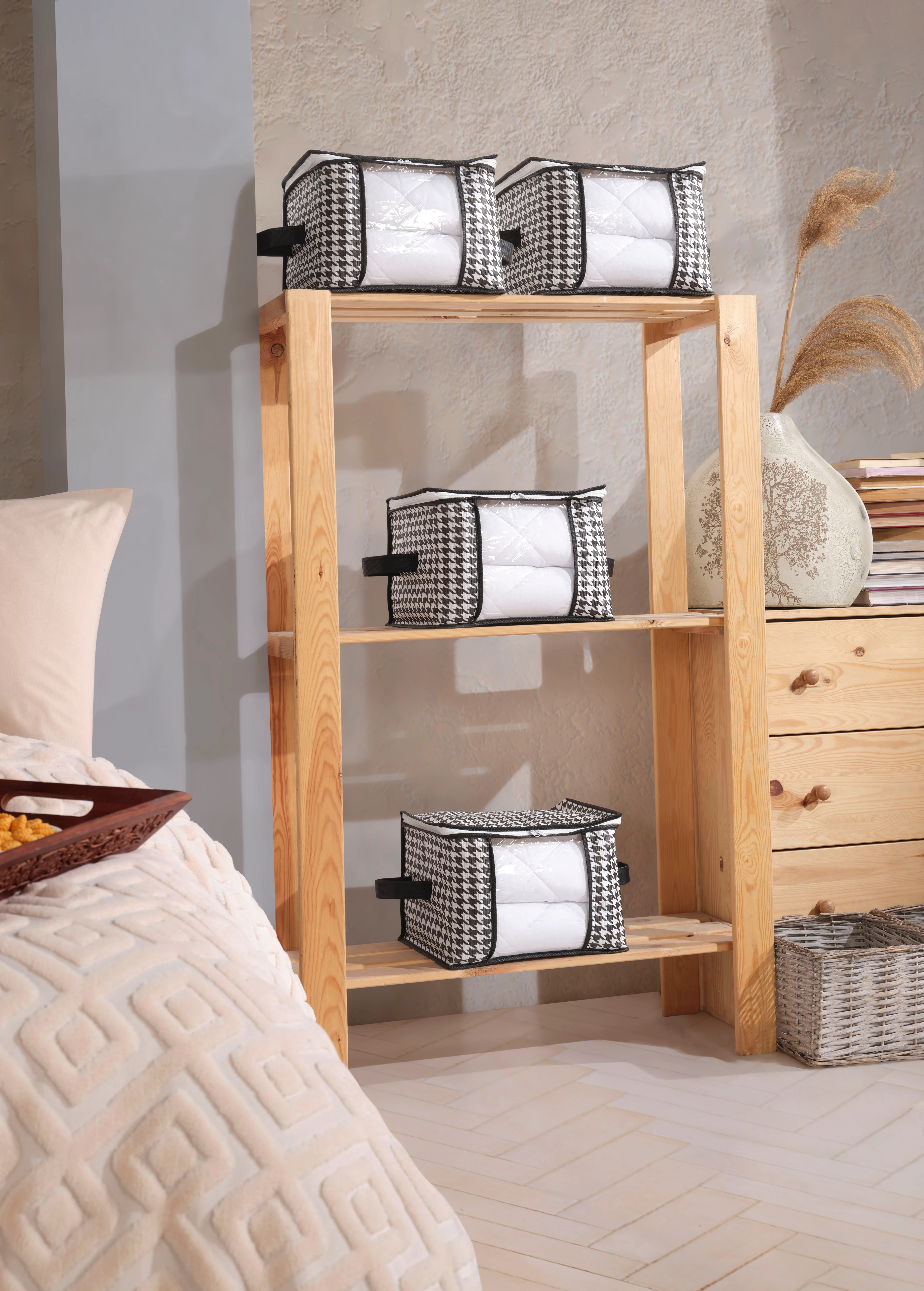 4 Adet Lüks Pencereli Çok Amaçlı Dolap Düzenleyici Hurç Çorap Hurcu 34 x 22 x 22 cm