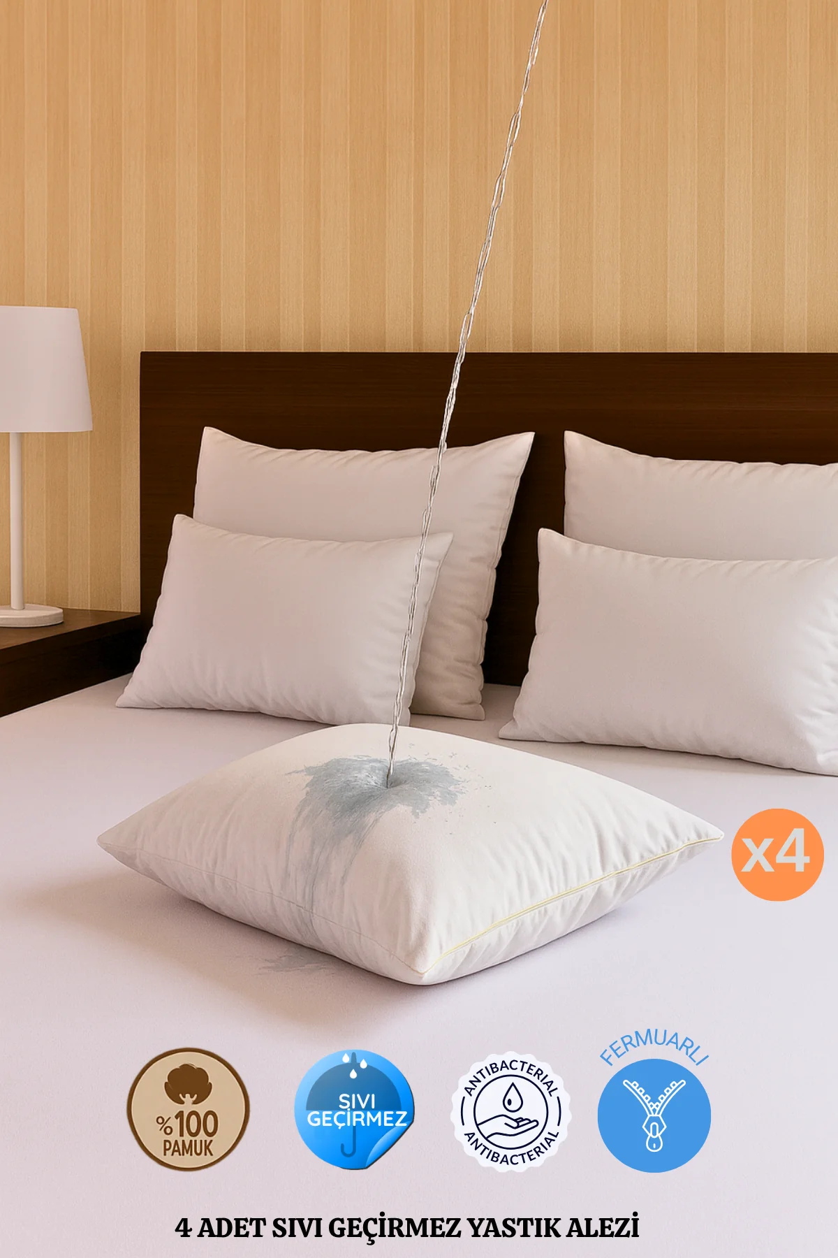 Pamukkale Sıvı Geçirmez Yastık Alezi 4'lü %100 Pamuk 50x70 cm