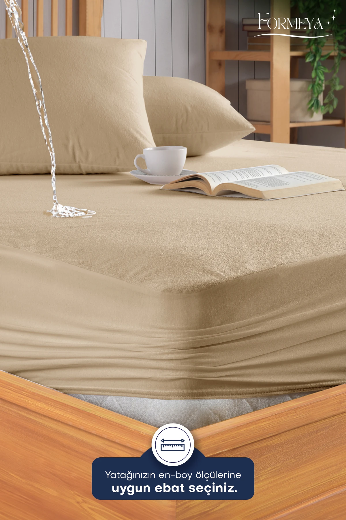 Mikro Fitted Full Kenar Sıvı Geçirmez Yatak Koruyucu Alez (15 Ebat) - Kahverengi