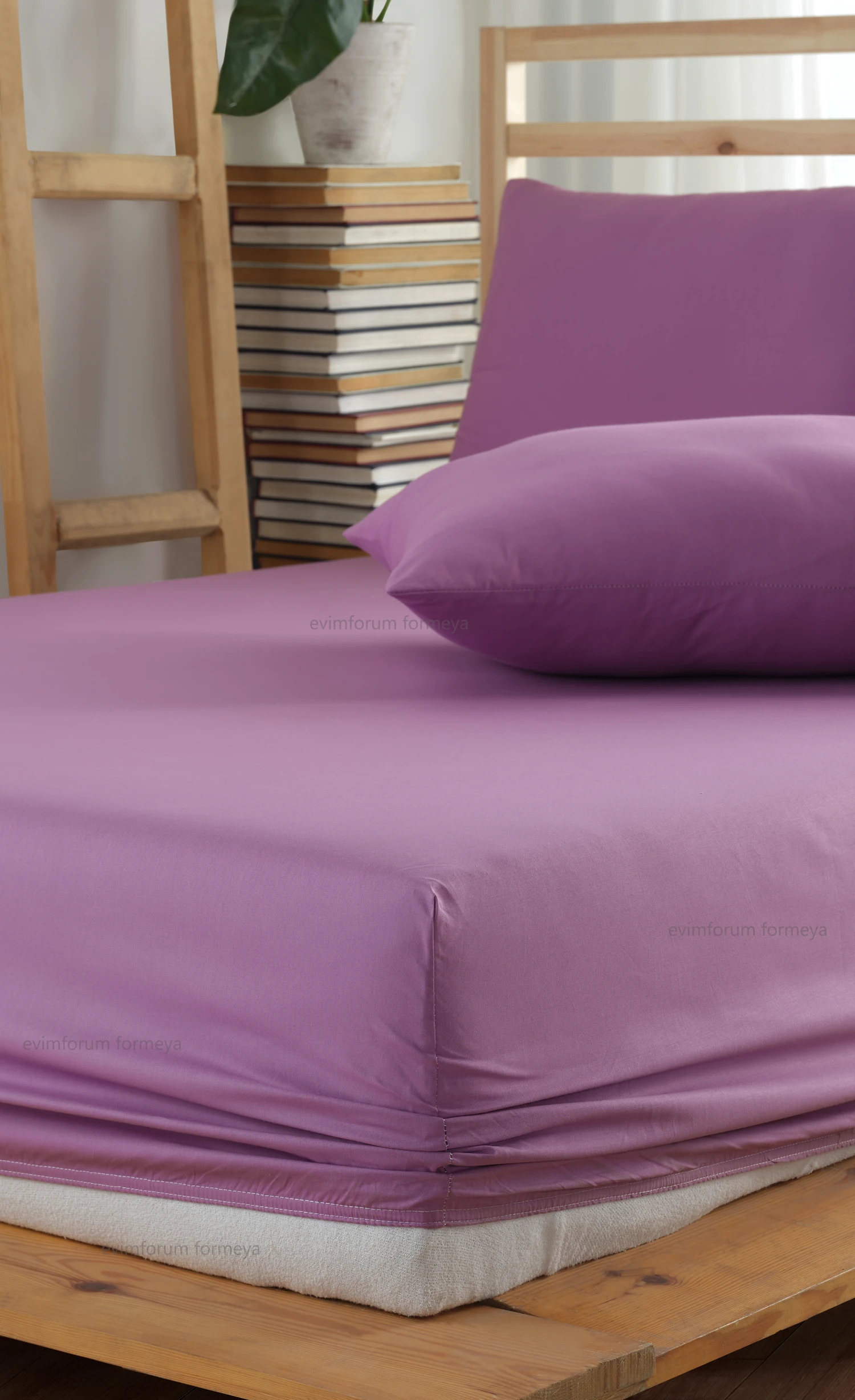 Lastikli Çarşaf Takımı Pamuk Yastık Kılıflı Ranforce Kumaş Lila