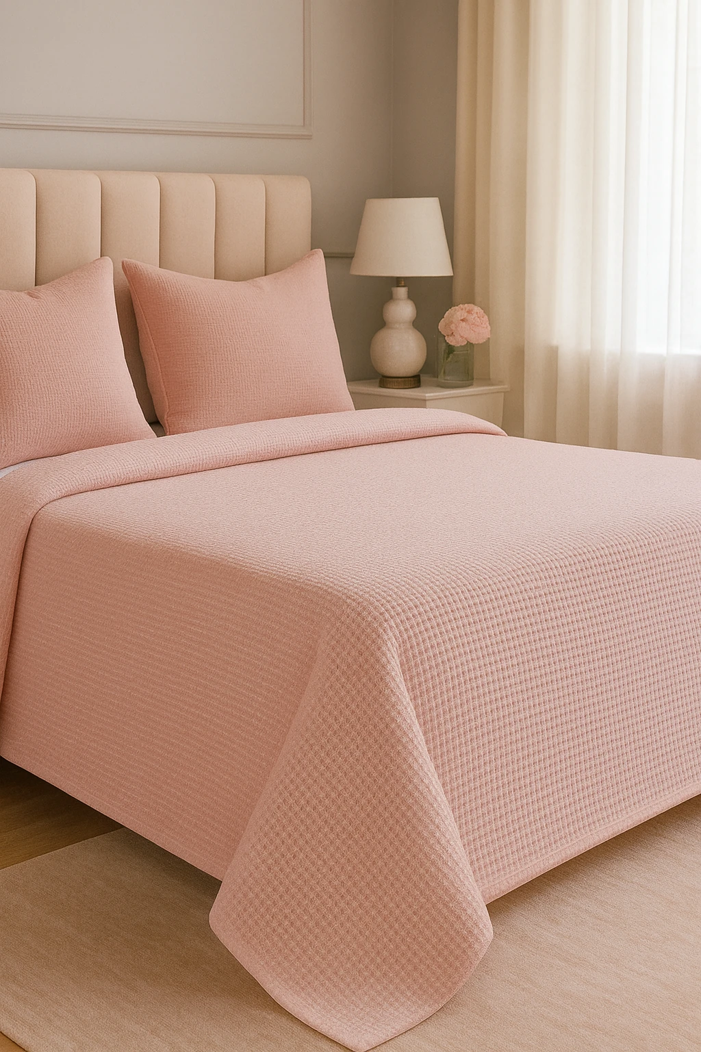 Renkli Gofret Desen Çift Kişilik Pike Yatak Örtüsü Otel Pike 200x230 cm