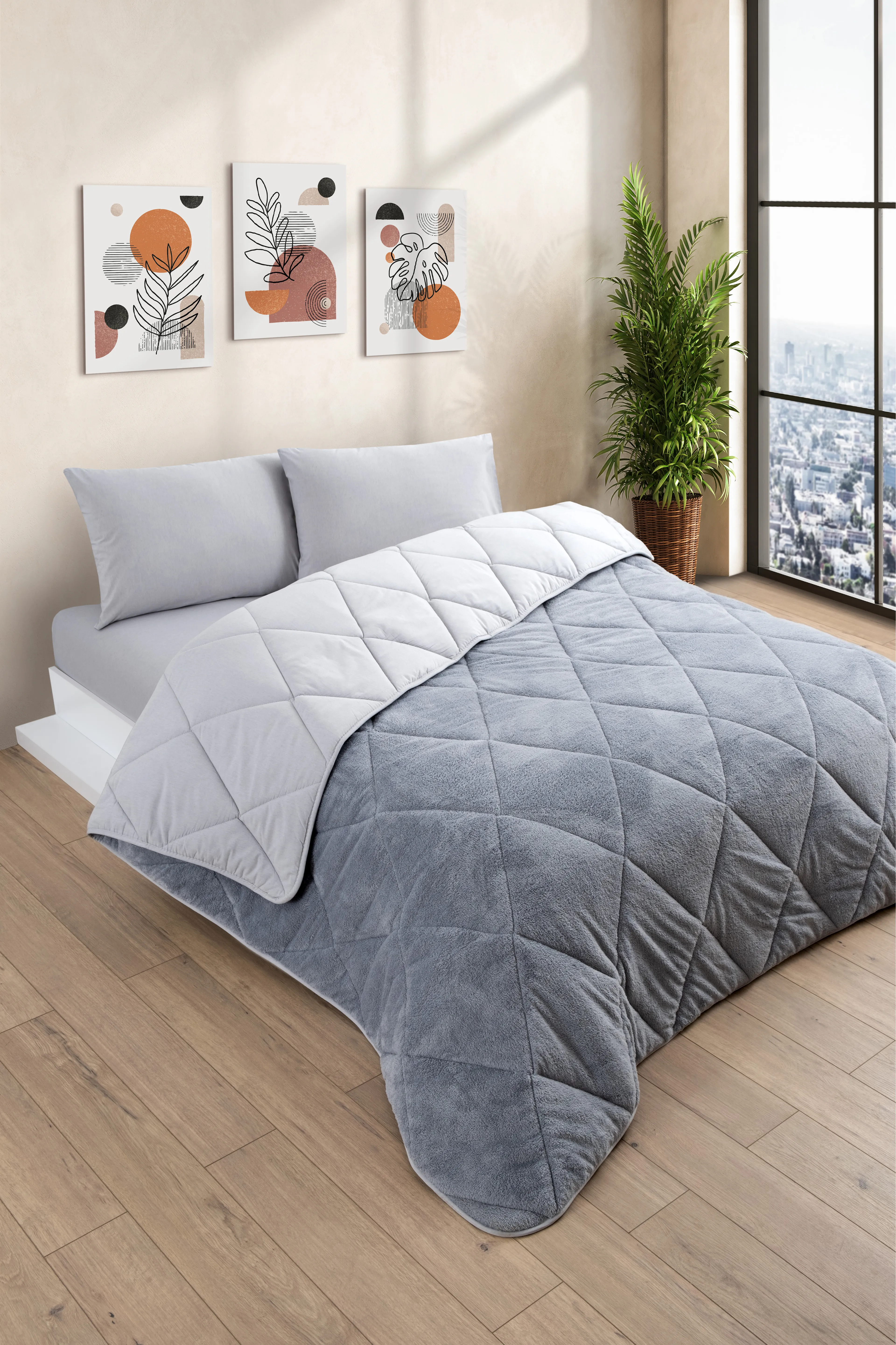 Tek Kişilik Lüx Gri Wellsoft Yorgan Çift Taraflı 155x215 cm 