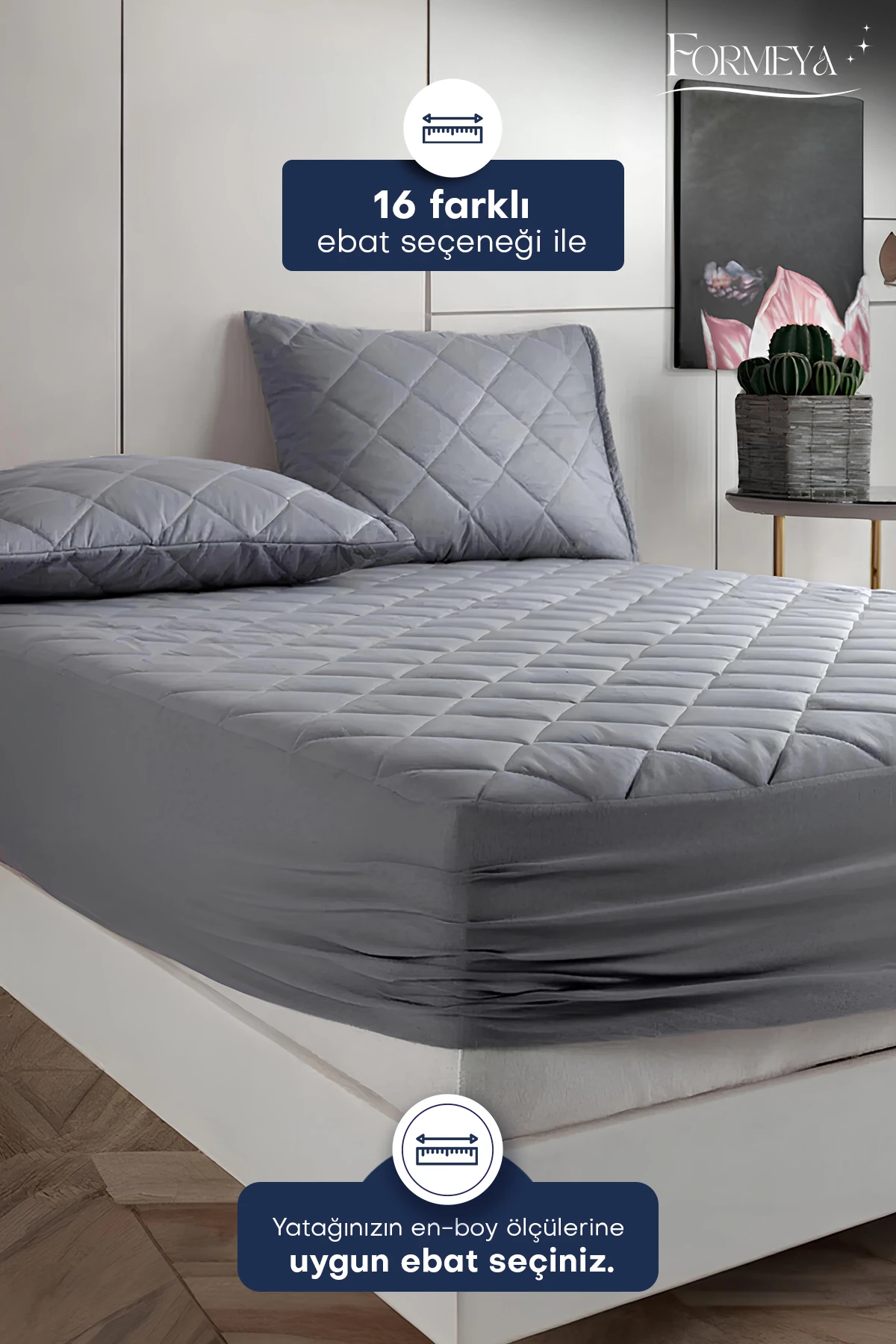 Pamukkale Gri Kapitone Sıvı Geçirmez Yatak Koruyucu Fitted Alez (15 Ebat)