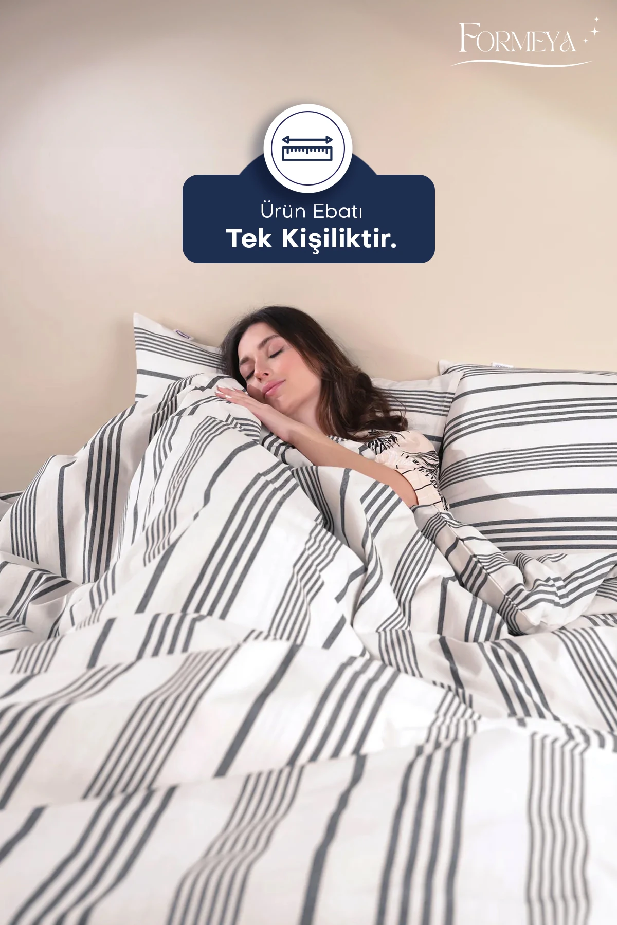 Düğmeli Lastikli Çarşaflı Pamuklu İpliği Boyalı Tek Kişilik Nevresim Takımı (1 Adet Yastık Kılıflı)