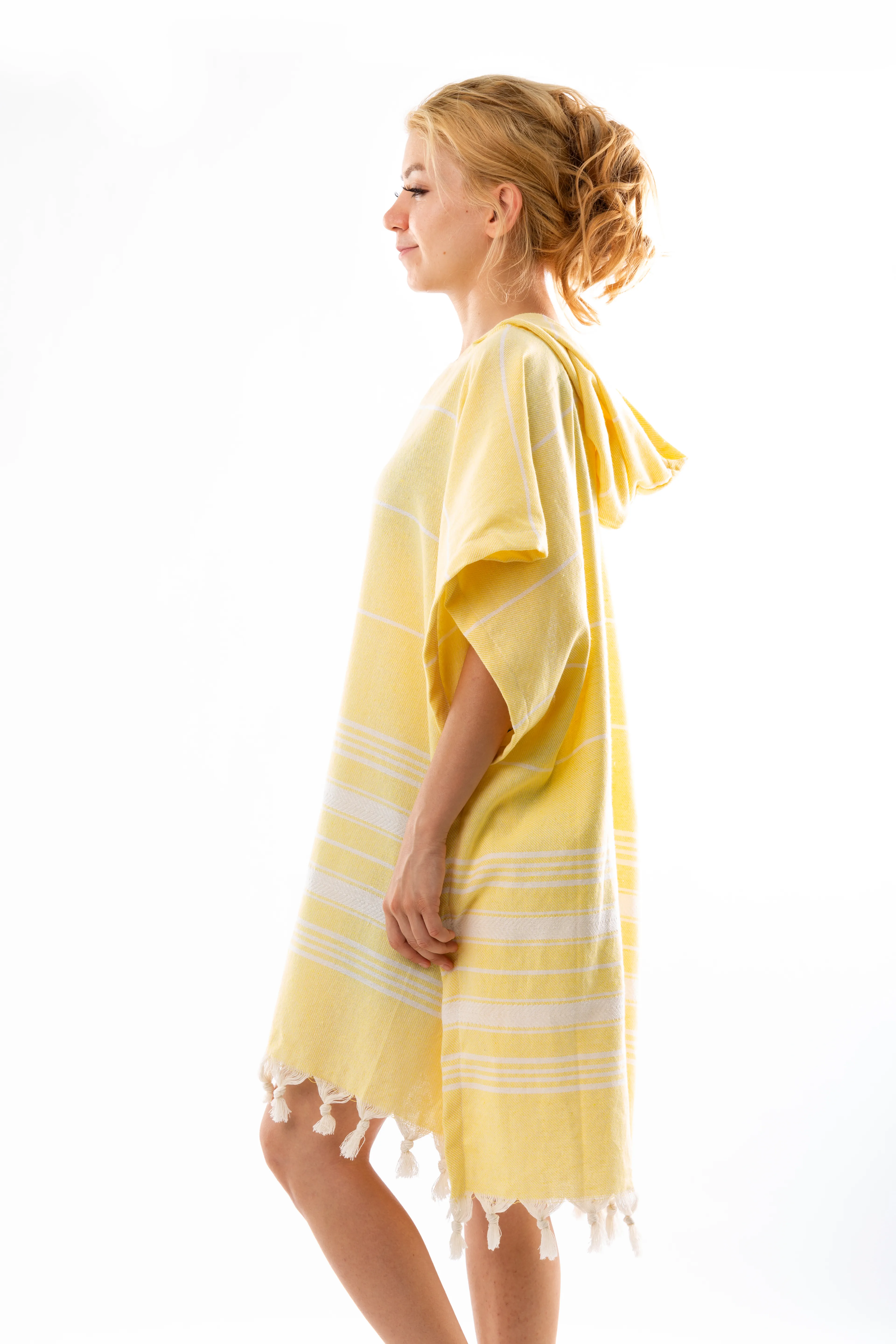 Pamuklu Yetişkin Peştamal Panço Bornoz Plaj Havlusu Sarı