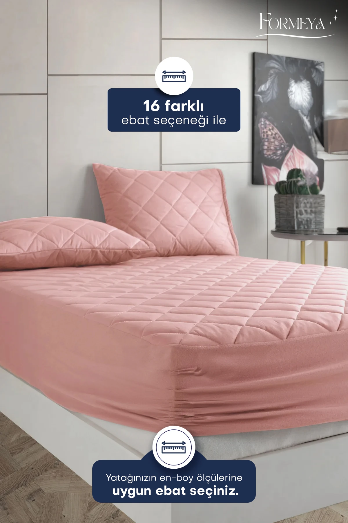 Alez Pudra %100 Pamuk Kapitone Sıvı Geçirmez Alez Fitted Çarşaf (15 Ebat)