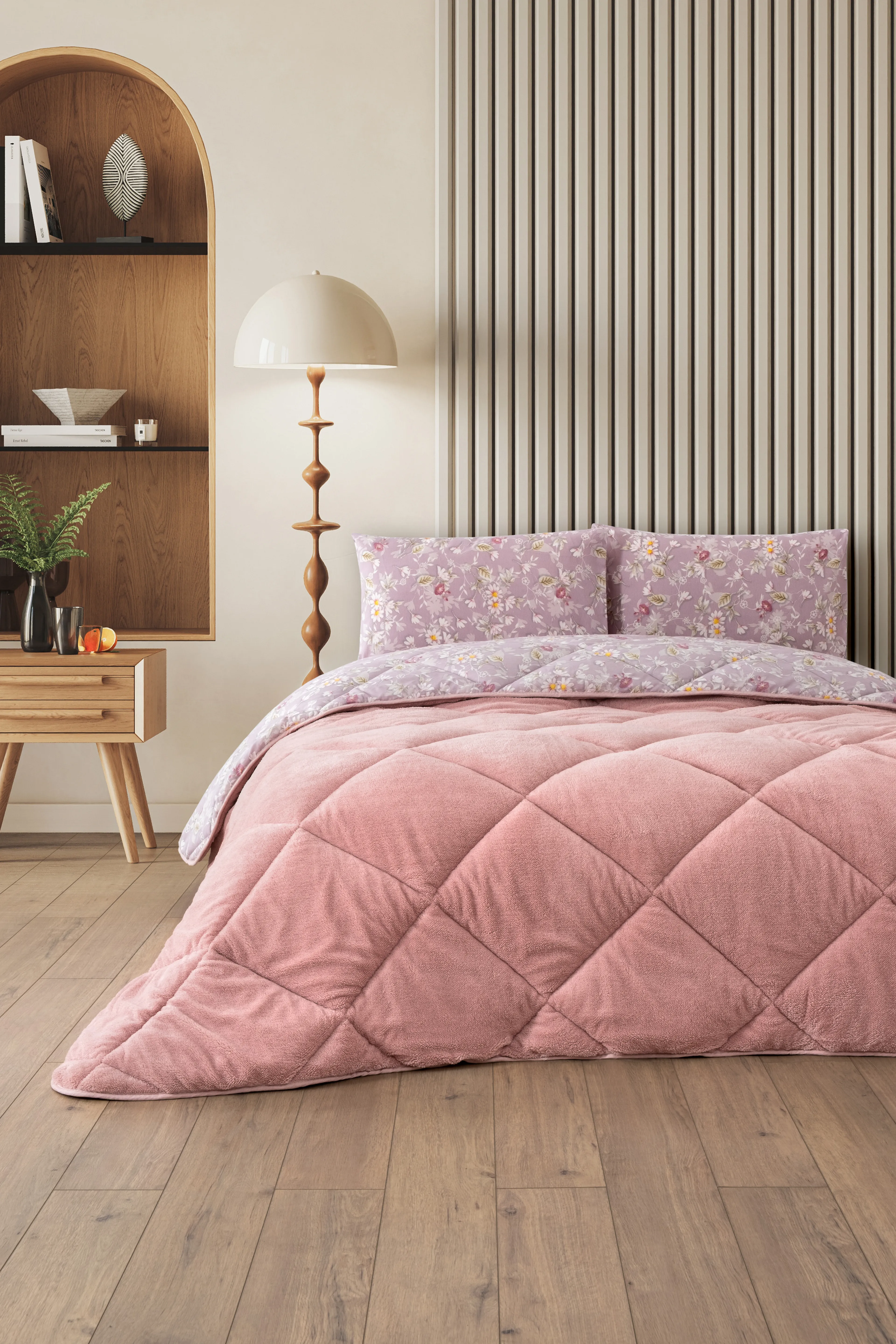 Nordelle Battal Boy Lüx Wellsoft Yorgan Çift Taraflı - 2 Adet Yastık Kılıflı Yorgan Seti 215x235 cm - Pudra