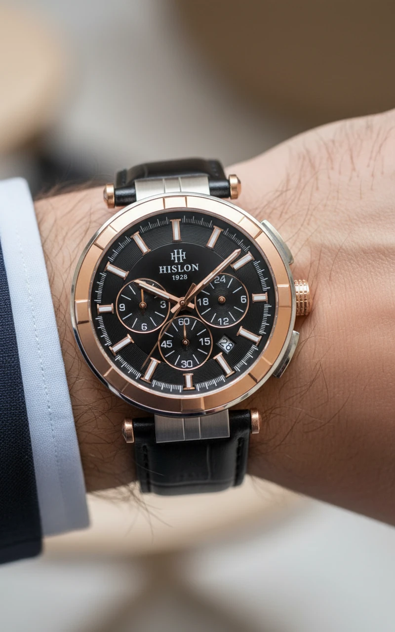 Hislon Siyah Deri Kordon Erkek Kol Saati DT202T-04BR
