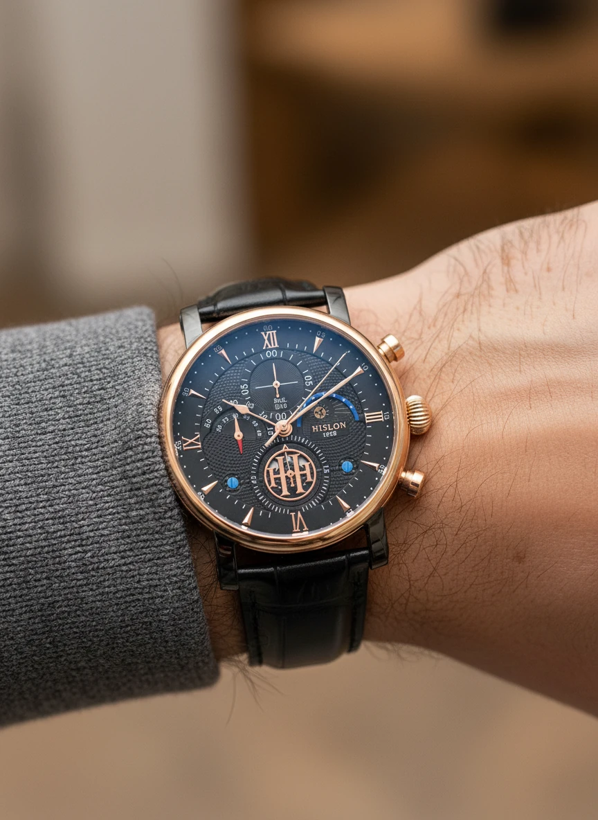 Hislon Siyah Deri Kordon Erkek Kol Saati TM105T-04BR