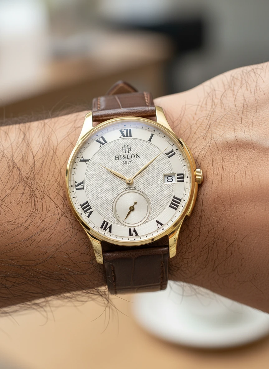 Hislon Kahverengi Deri Kordon Erkek Kol Saati CL120G-08KG