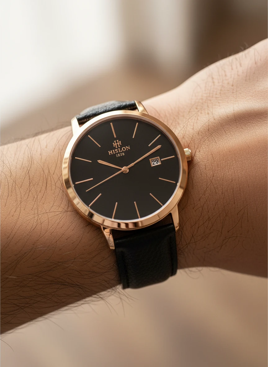 Hislon Siyah Deri Kordon Erkek Kol Saati CL161R-04BR
