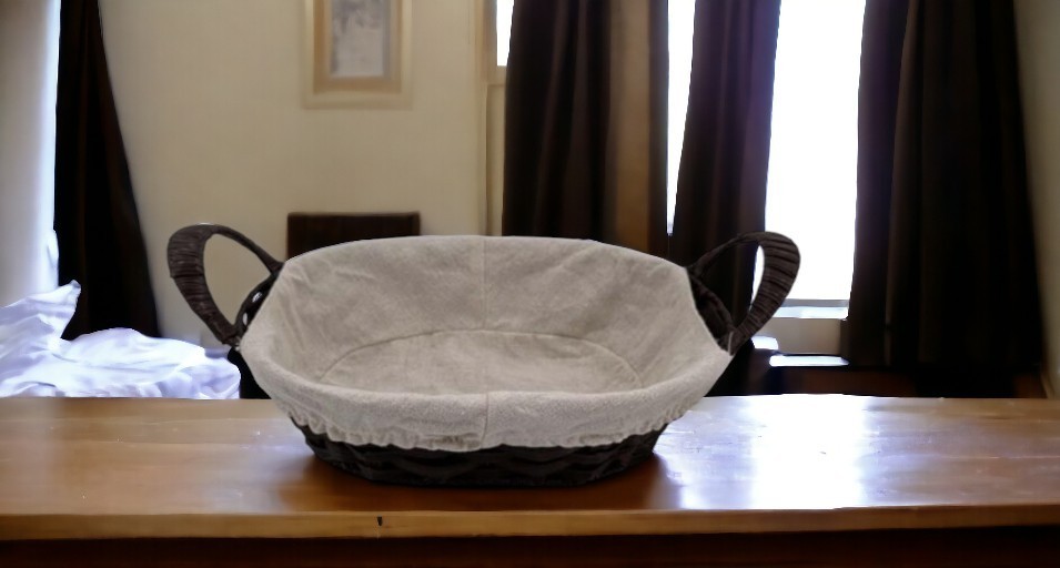 Hasır Ekmek Sepeti Oval Bezli 28 Cm
