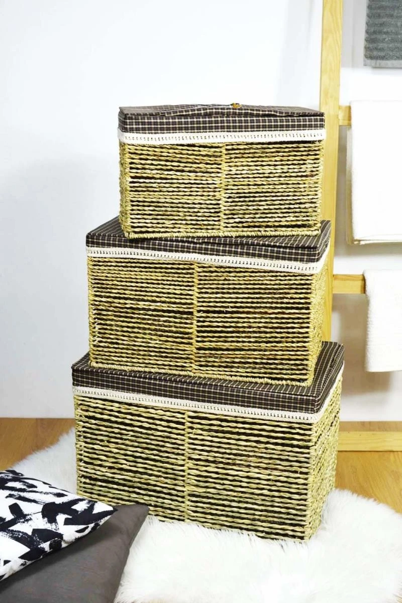 Hasır Yatay 3'lü Çamaşır Sepeti Çok Amaçlı Sepet