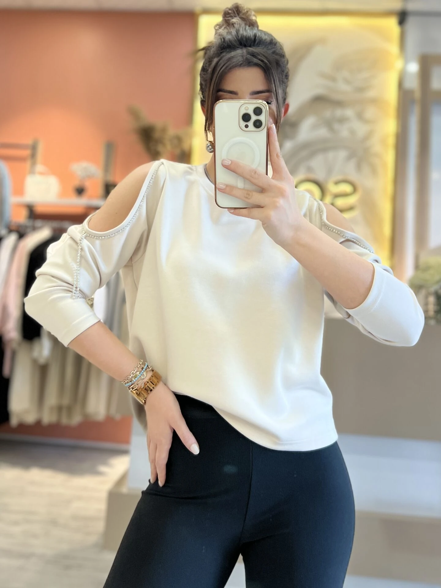 Omuz Detay Bej Sweatshirt