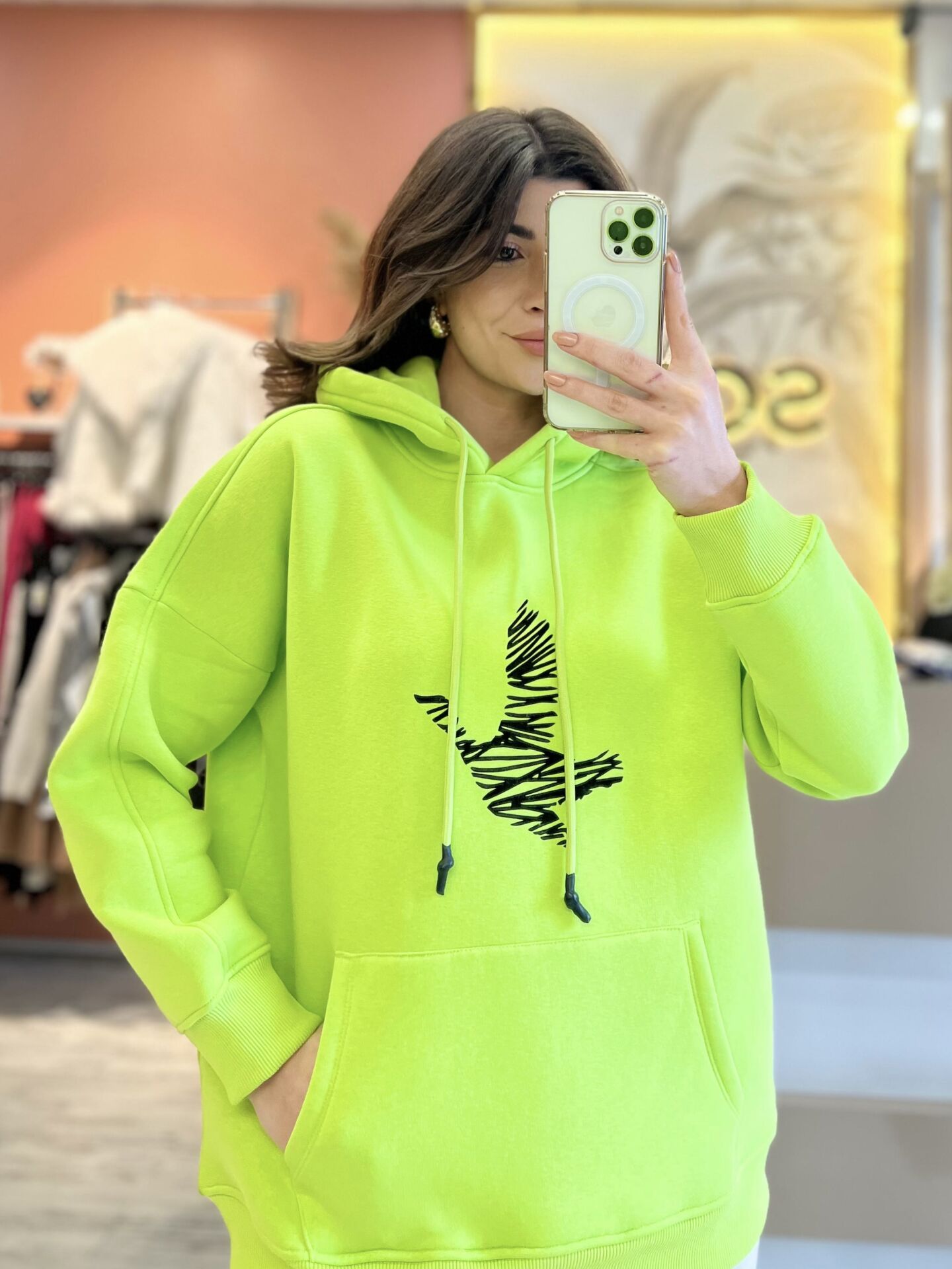 Neon Yeşil Kapüşonlu Legolu Sweatshirt