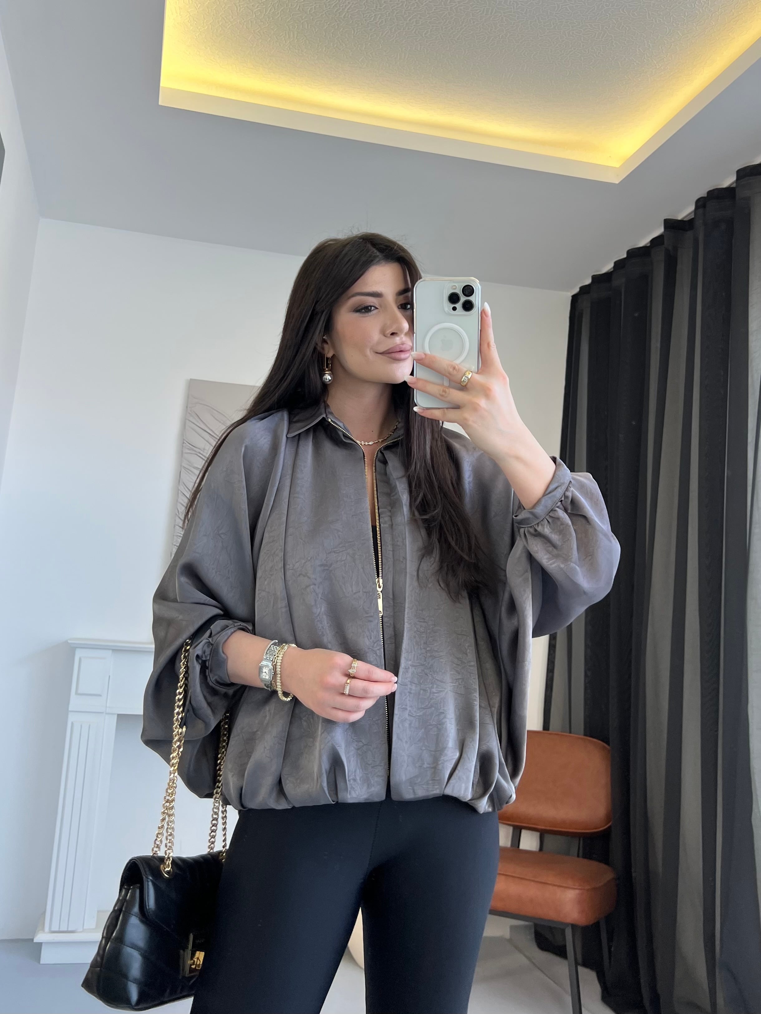 Saten Dökümlü Bomber Ceket