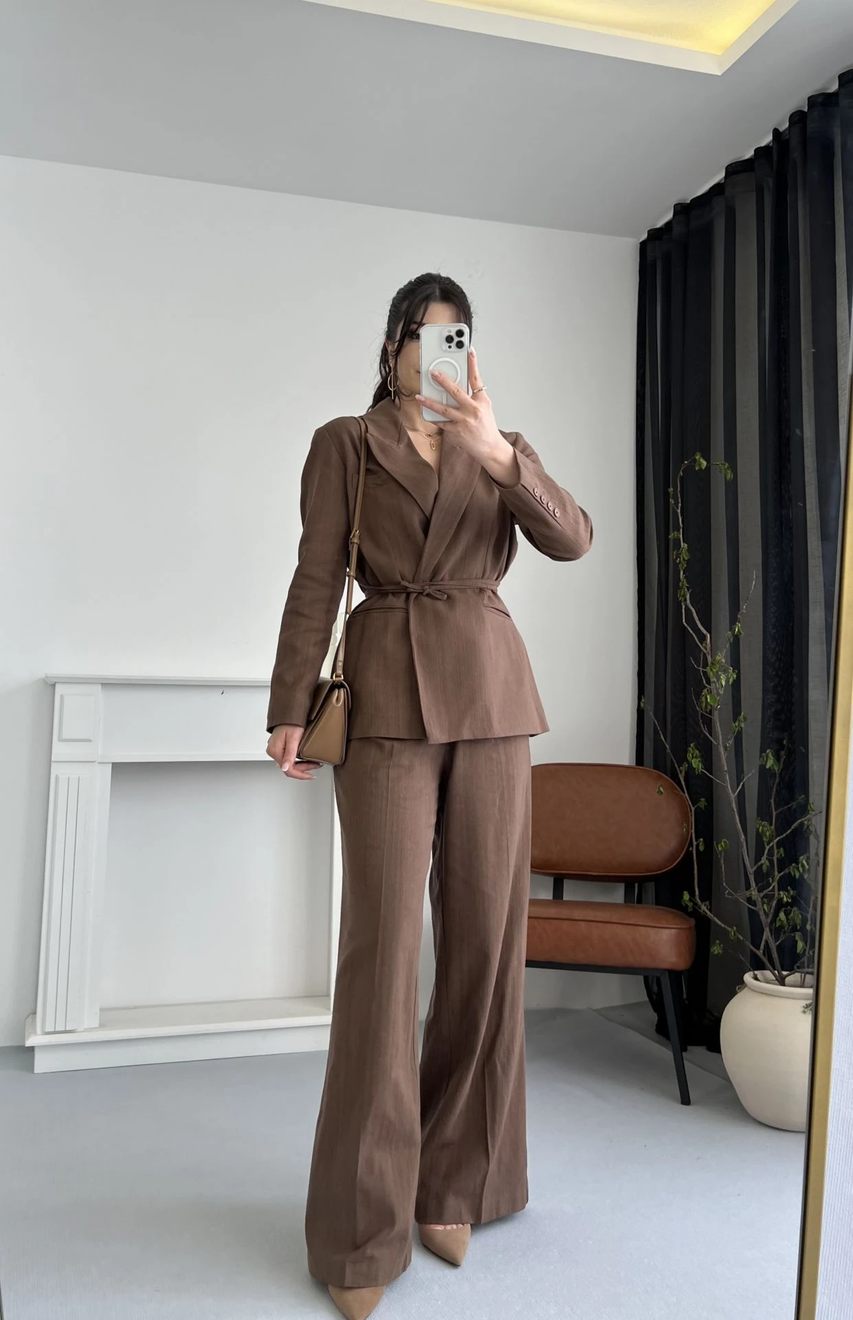 %100 Keten Kahve Keten Takım