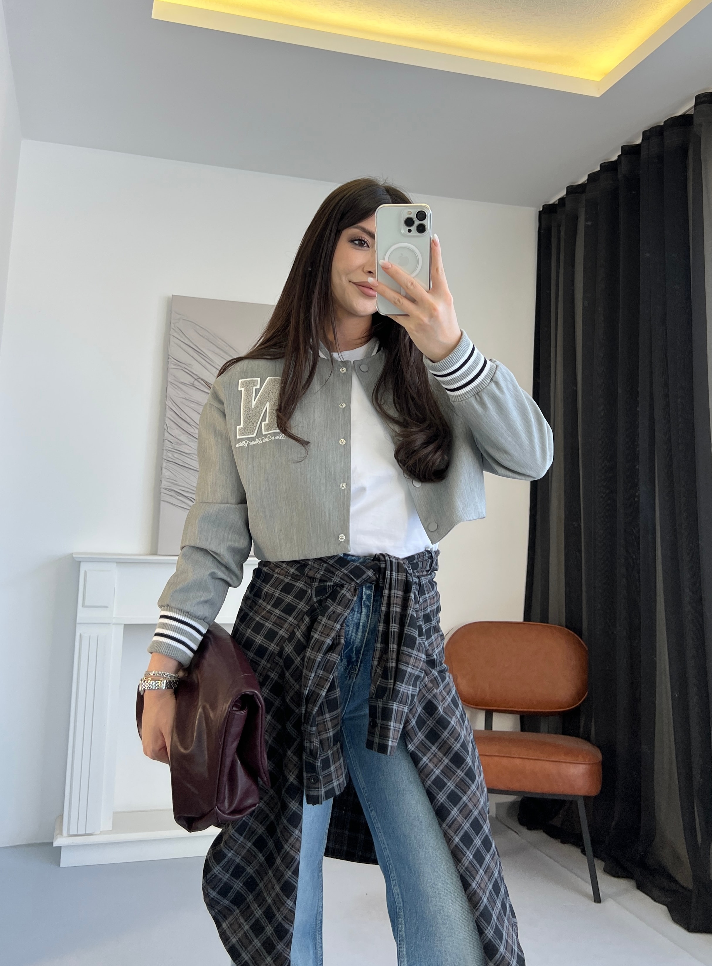 Harfli Gri Kolej Ceket