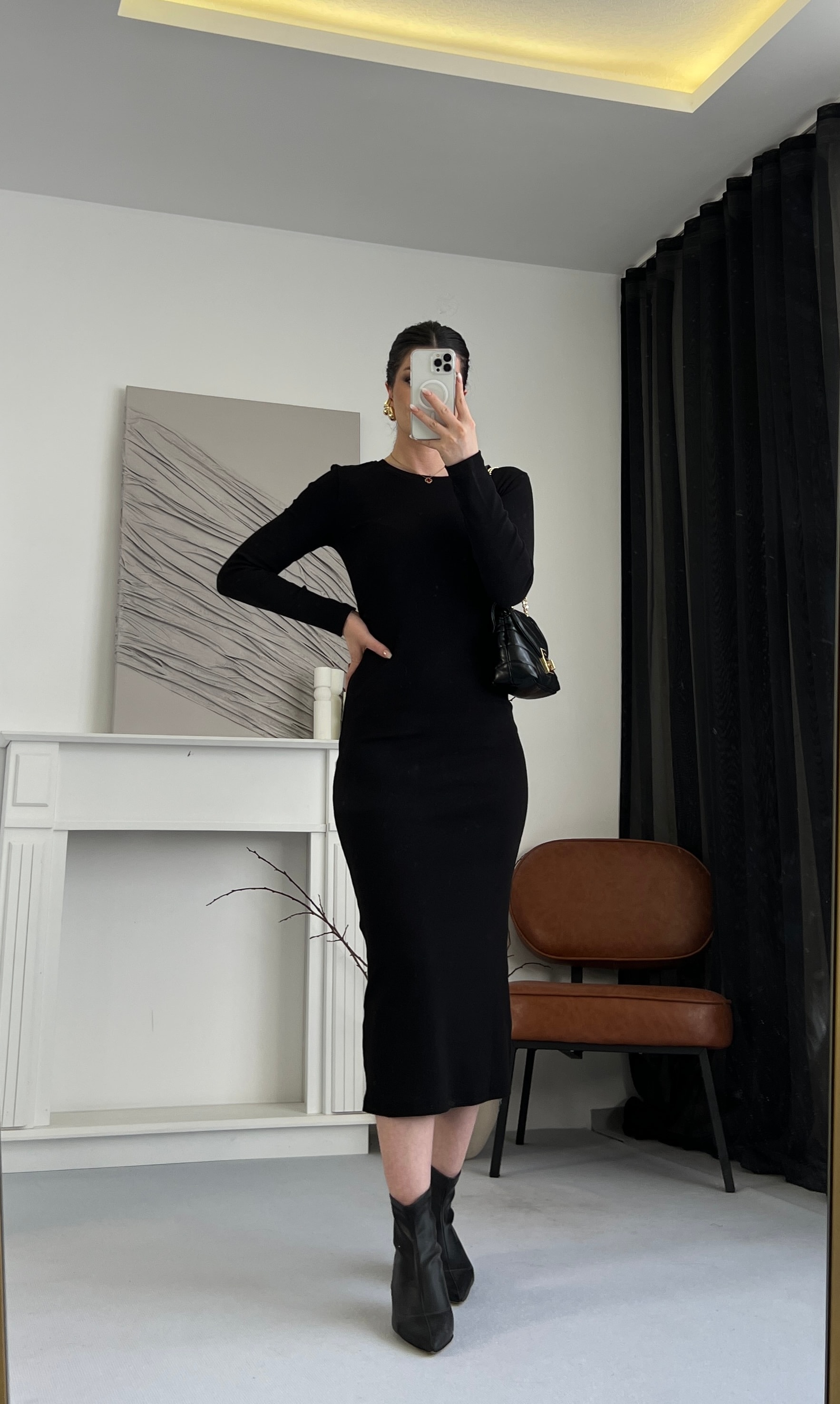 Basic Uzun Kollu Triko Elbise