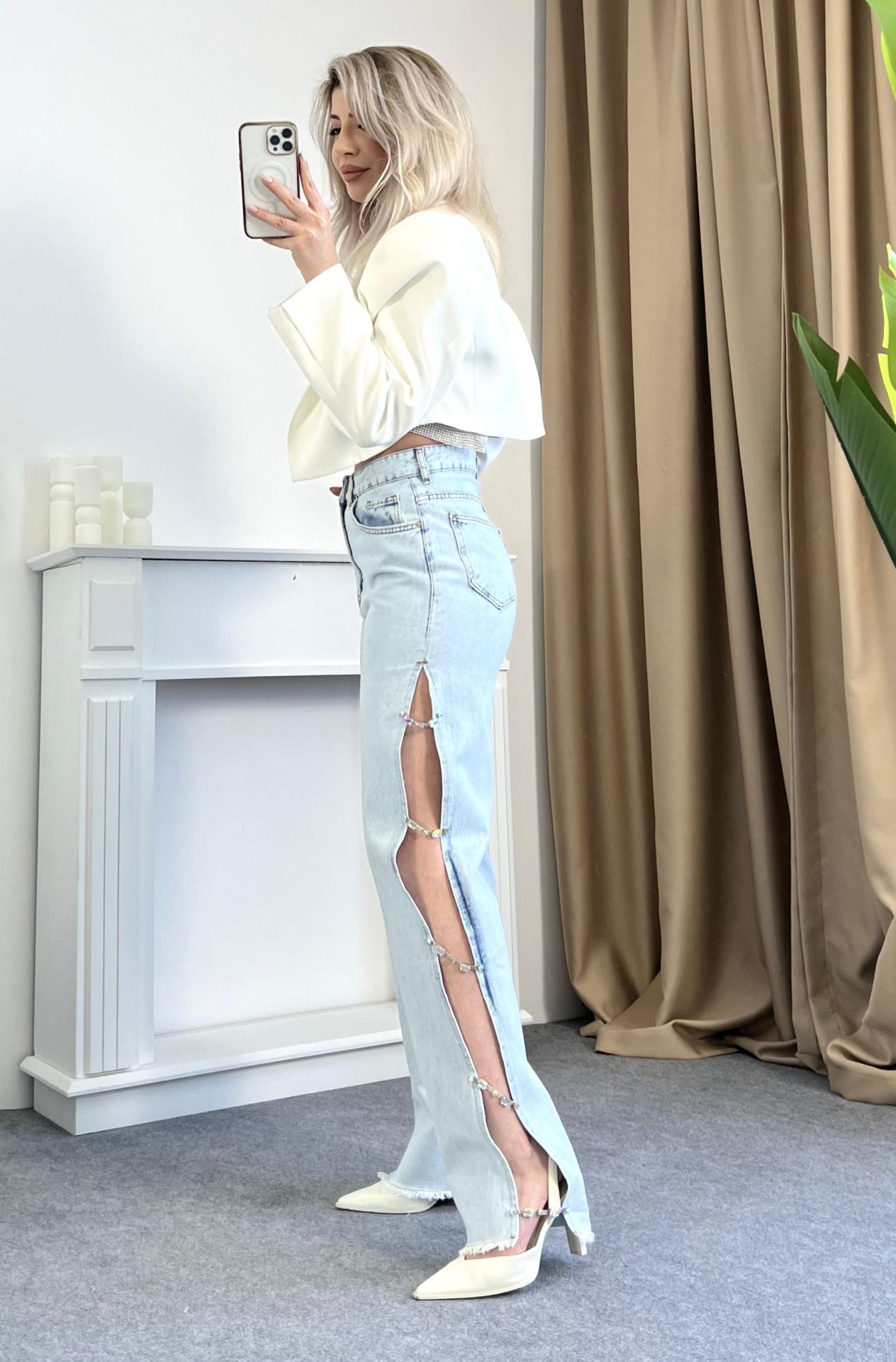 Yanları Taşlı Tasarım Jean