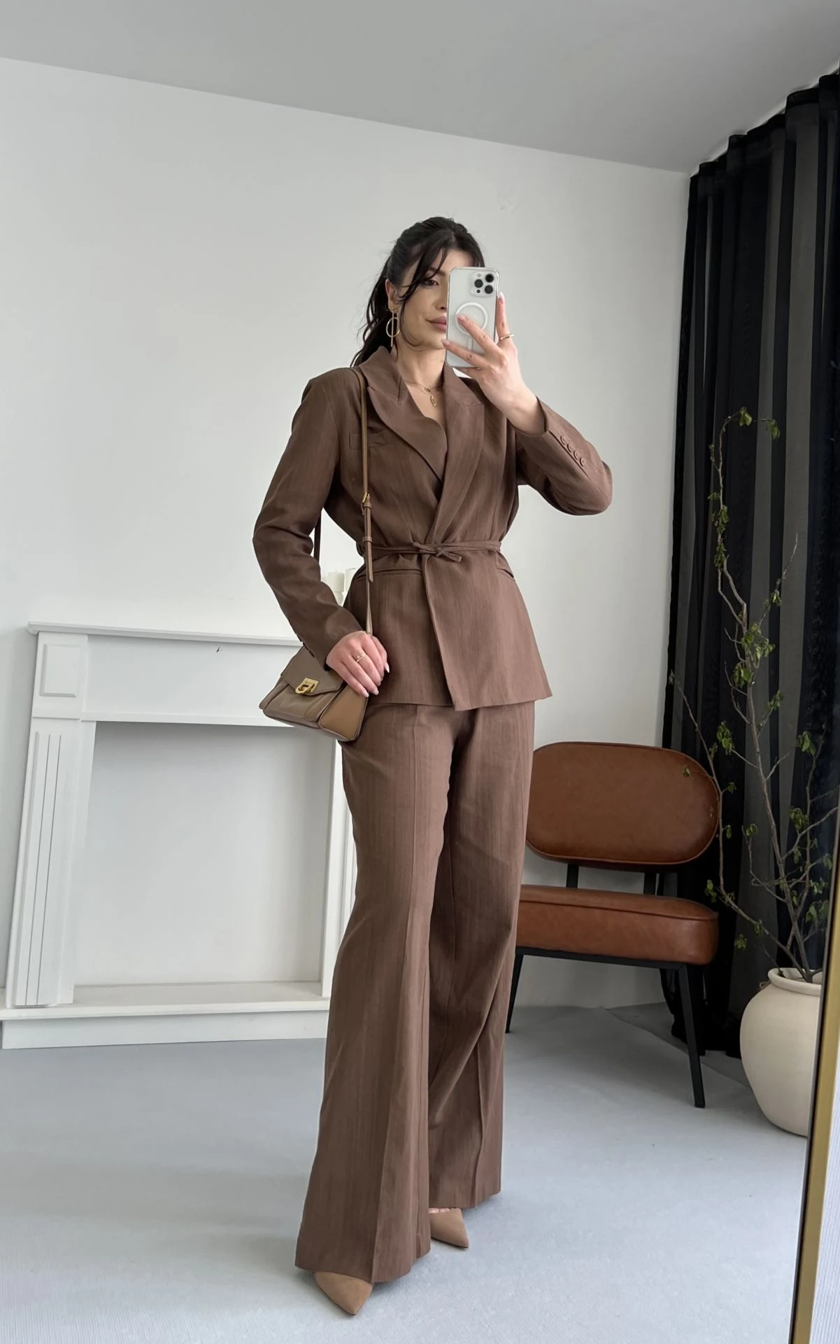 %100 Keten Kahve Keten Takım