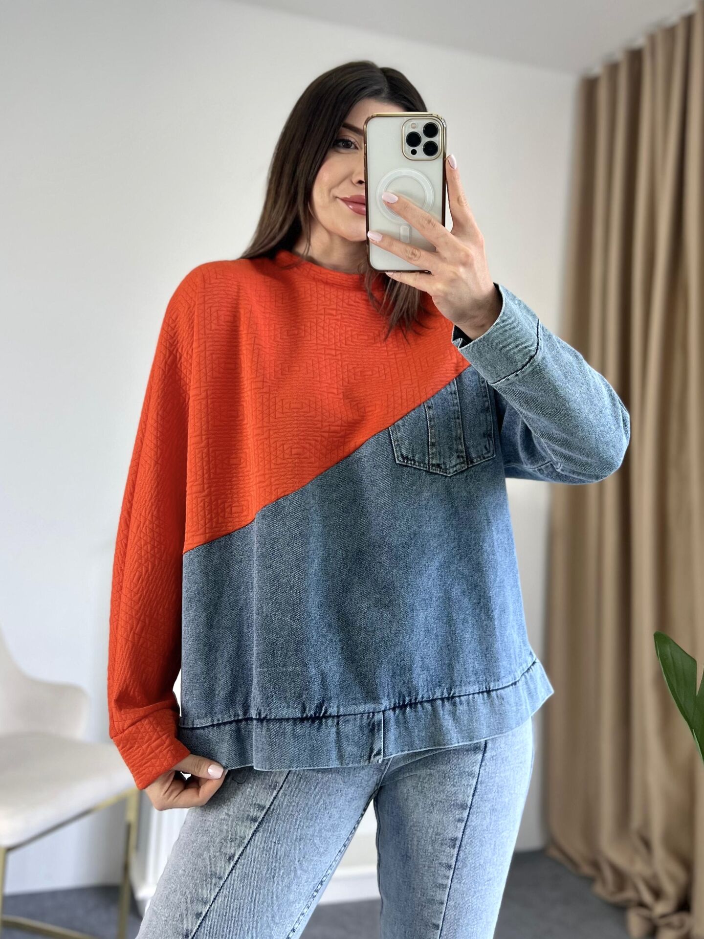 Turuncu Jean Detay Sweatshirt