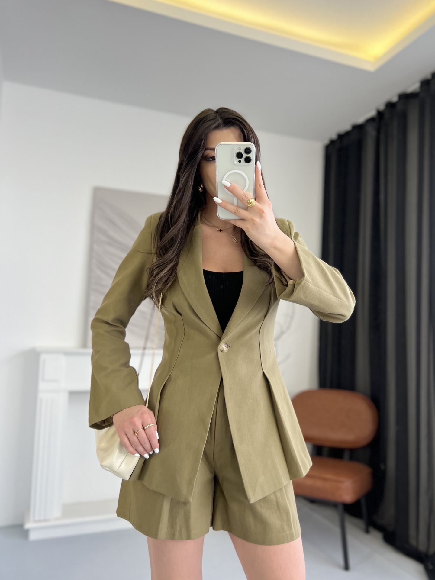 Organik Keten Haki Blazer Ceket