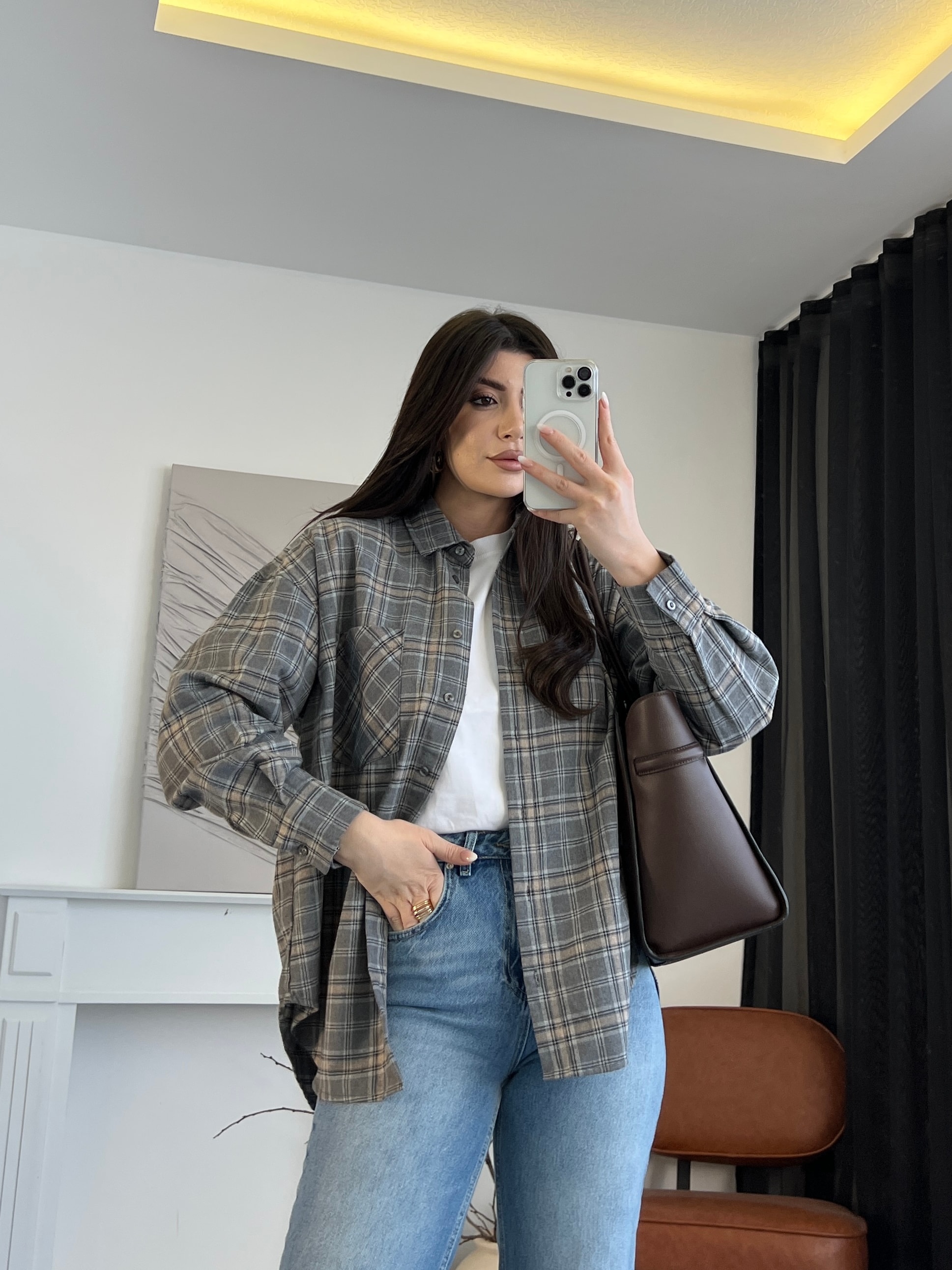 Ekose Desen Oversize Oduncu Gömlek