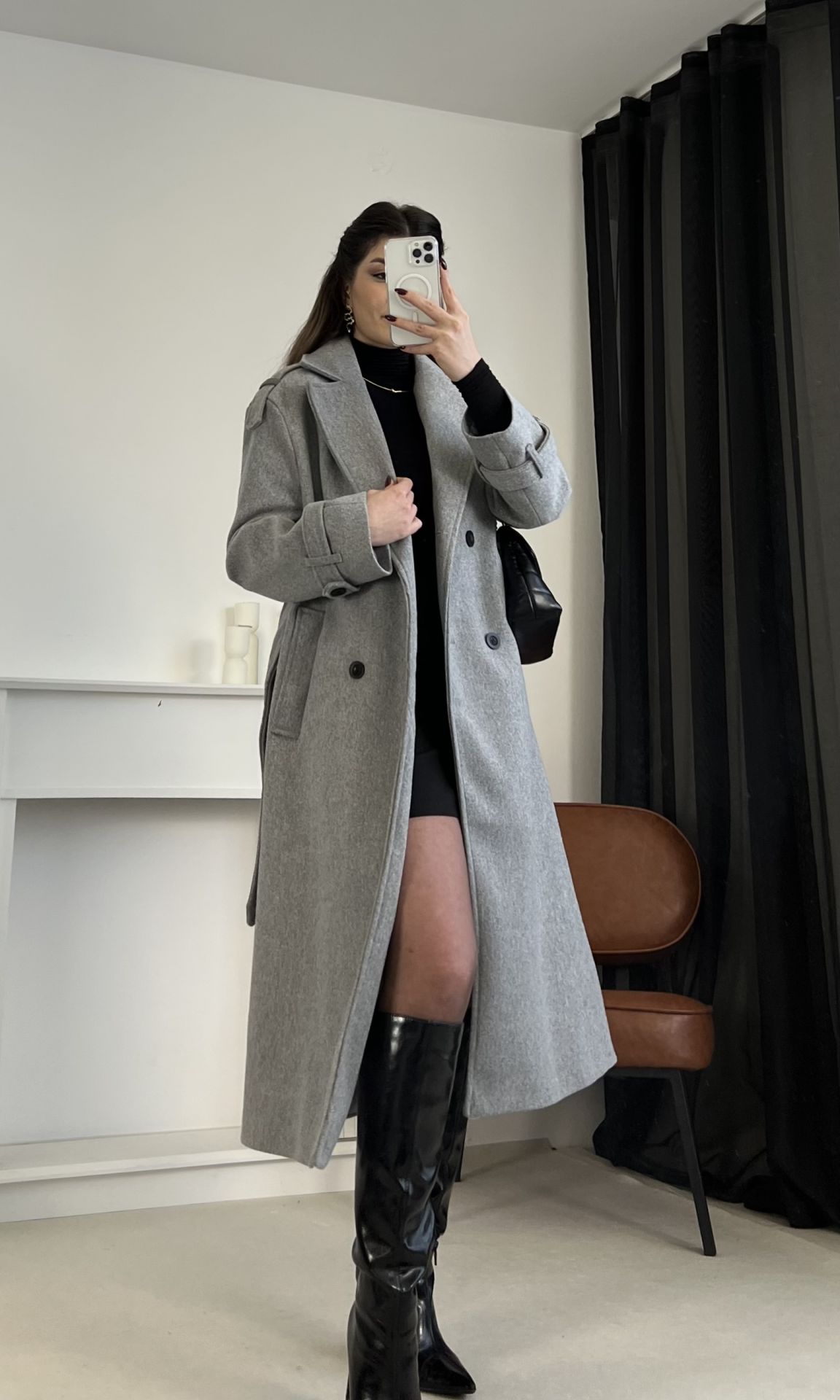 Gri Premium Kaşe Kaban