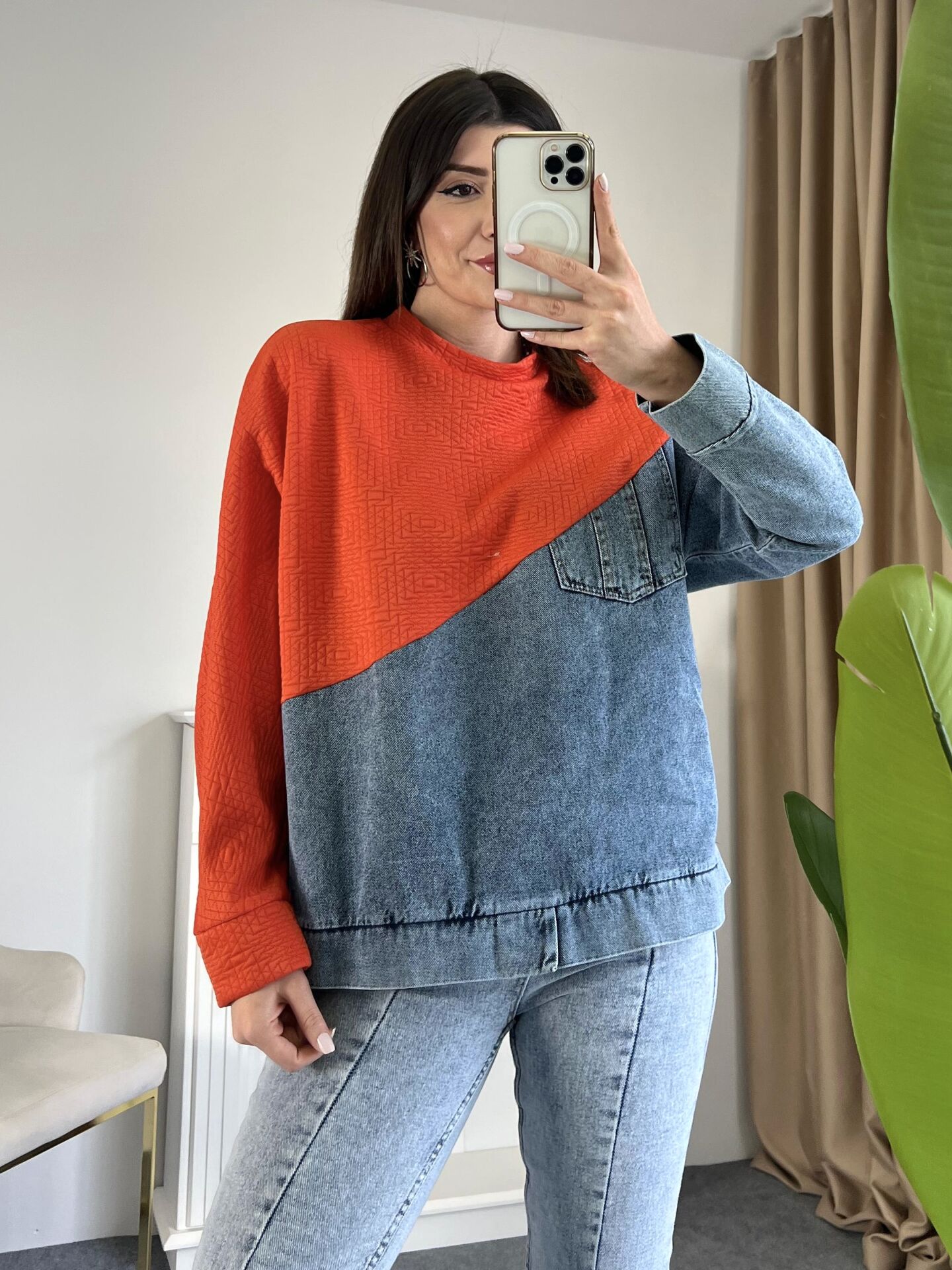 Turuncu Jean Detay Sweatshirt