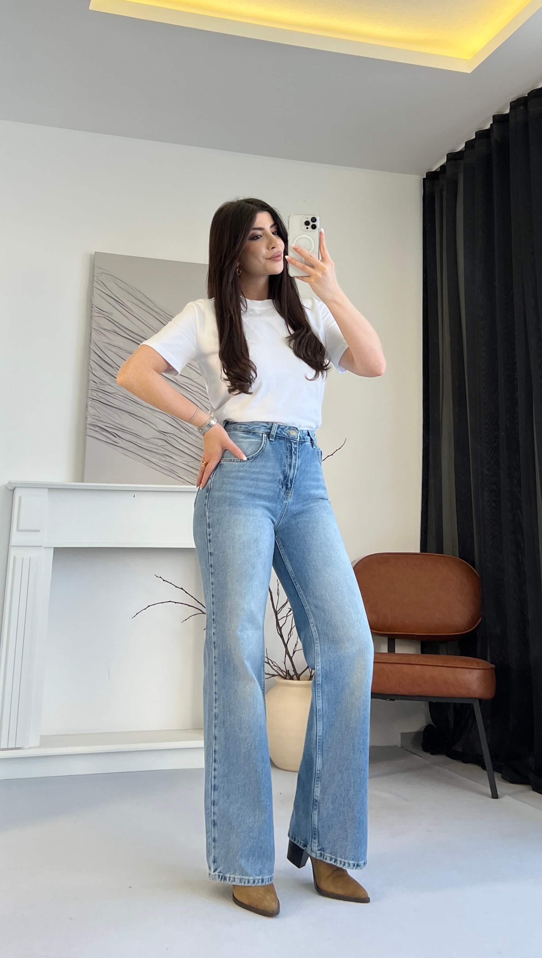 Yüksek Bel Bol Paça Jean