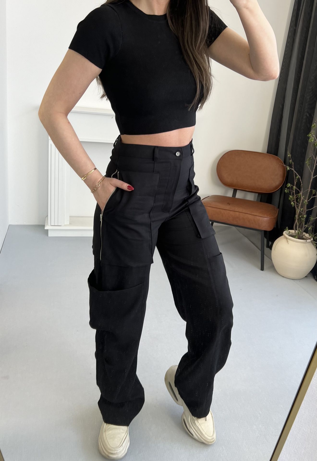 Çelik Örme Siyah Crop Top