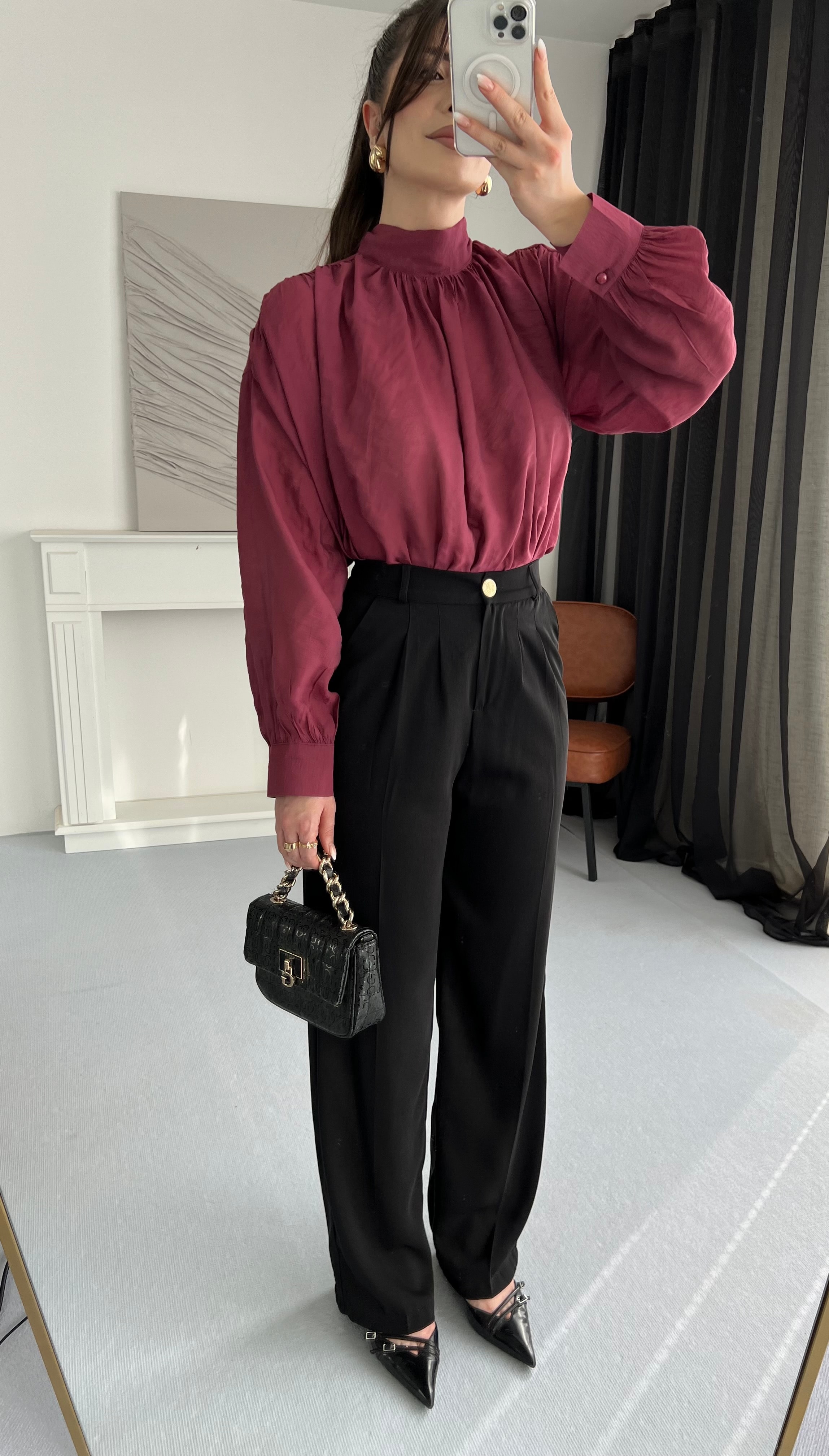 Bağlama Detaylı Drapeli Gömlek