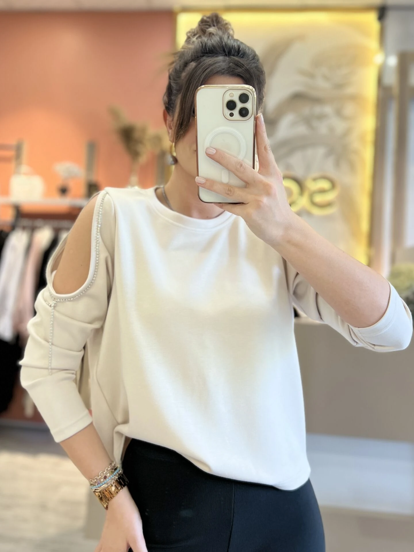 Omuz Detay Bej Sweatshirt