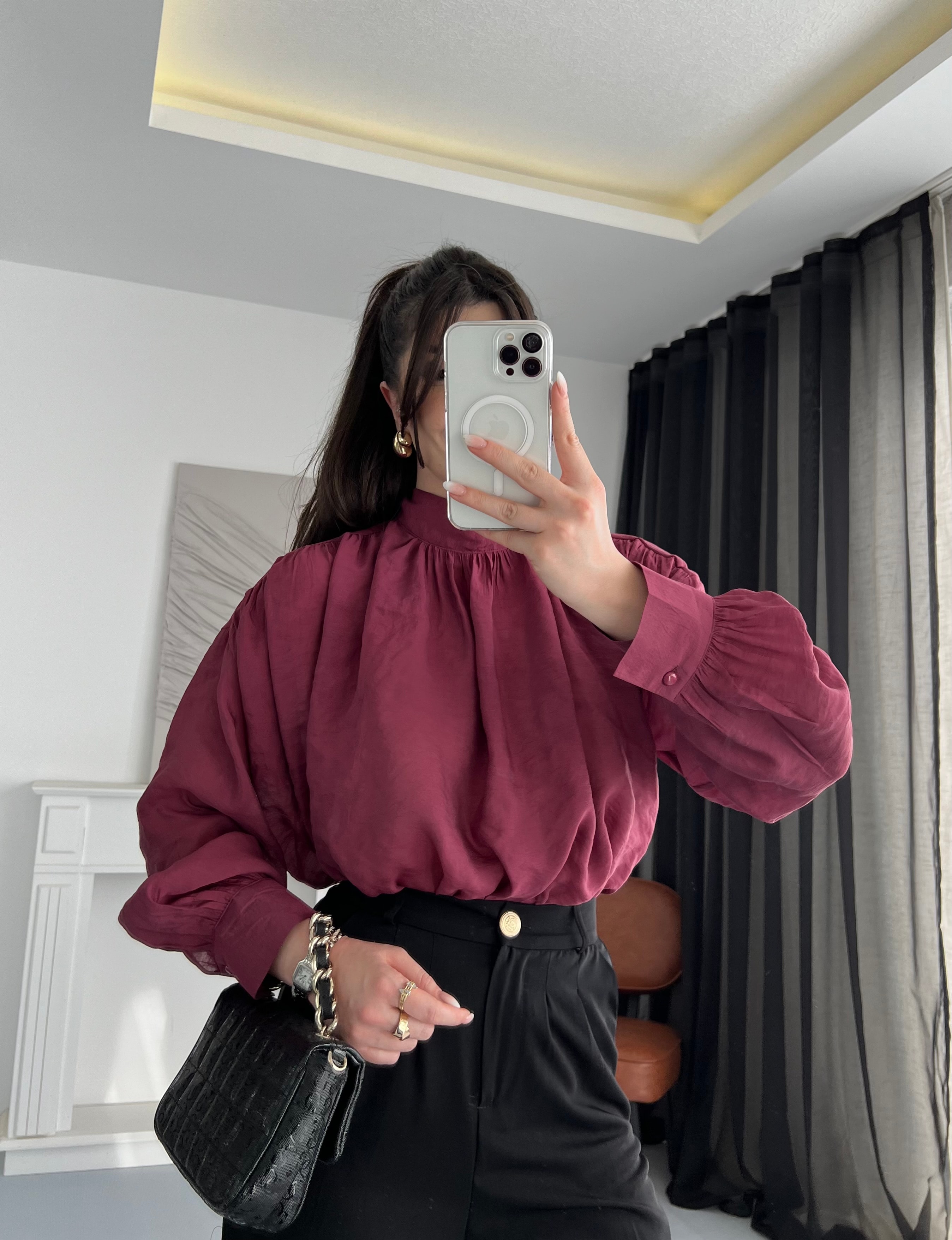 Bağlama Detaylı Drapeli Gömlek