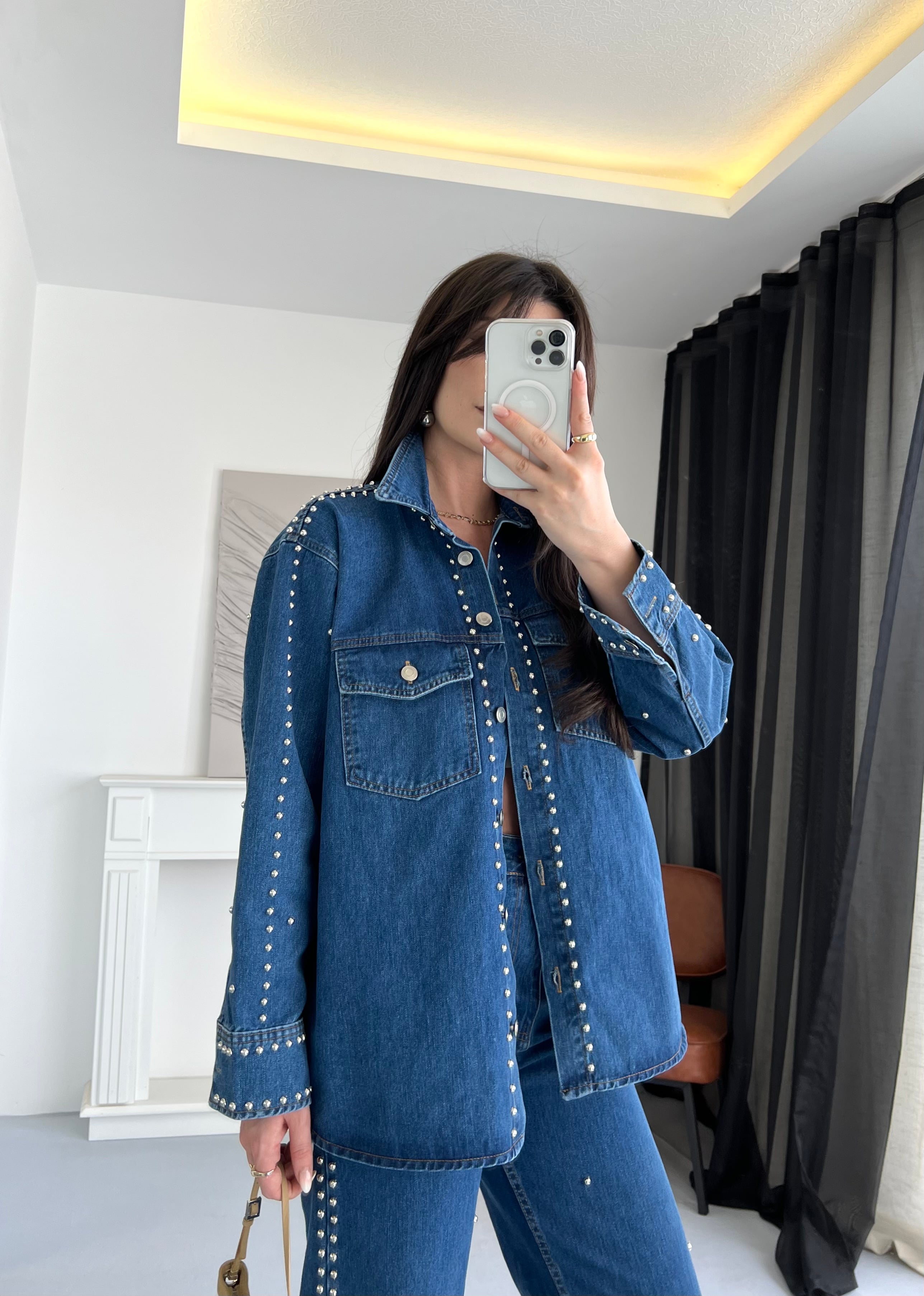 Droplu Jean Gömlek Pantolon Takım