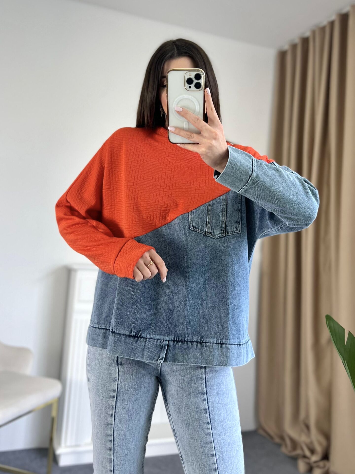 Turuncu Jean Detay Sweatshirt