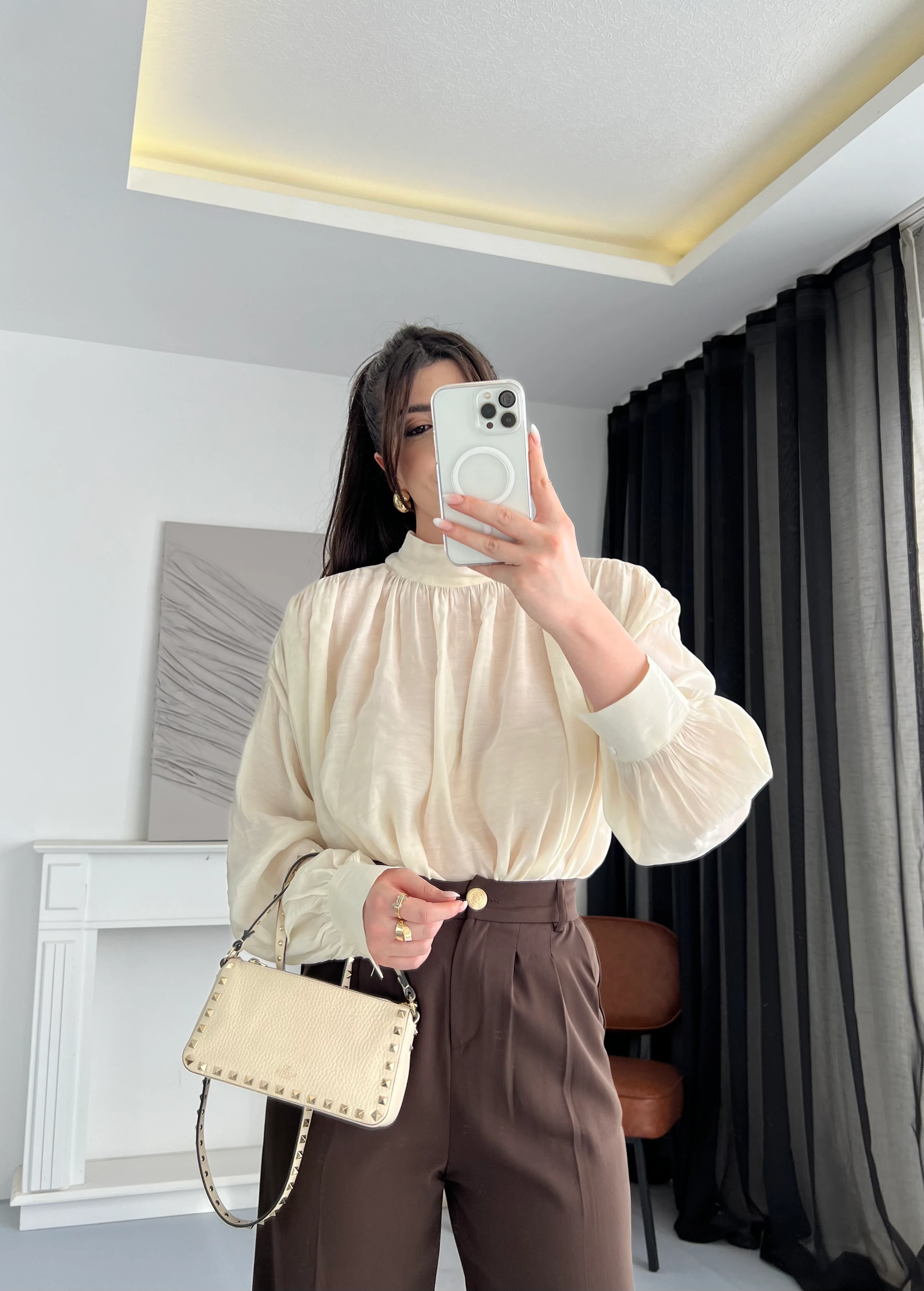 Bağlama Detaylı Drapeli Gömlek