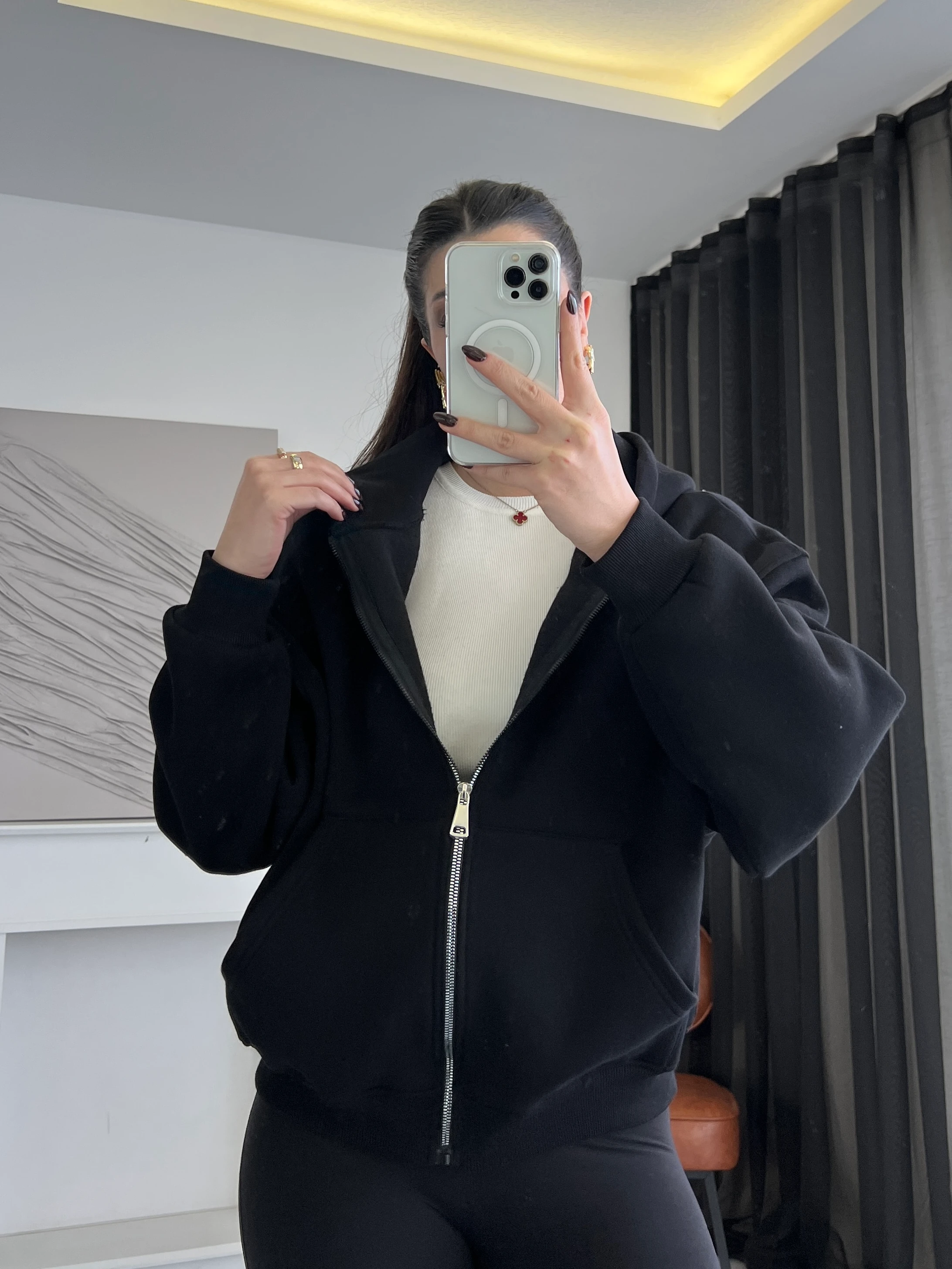 Basic Fermuarlı Kapüşonlu Ceket