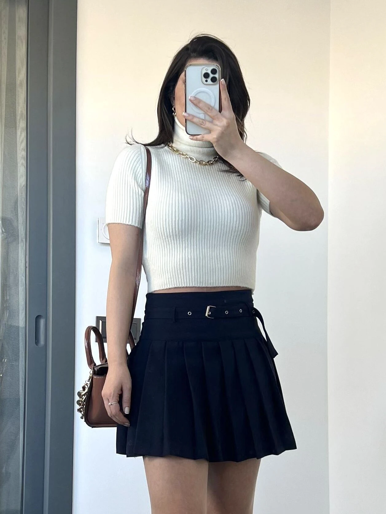 Lacivert Kemerli Pileli Şort Etek