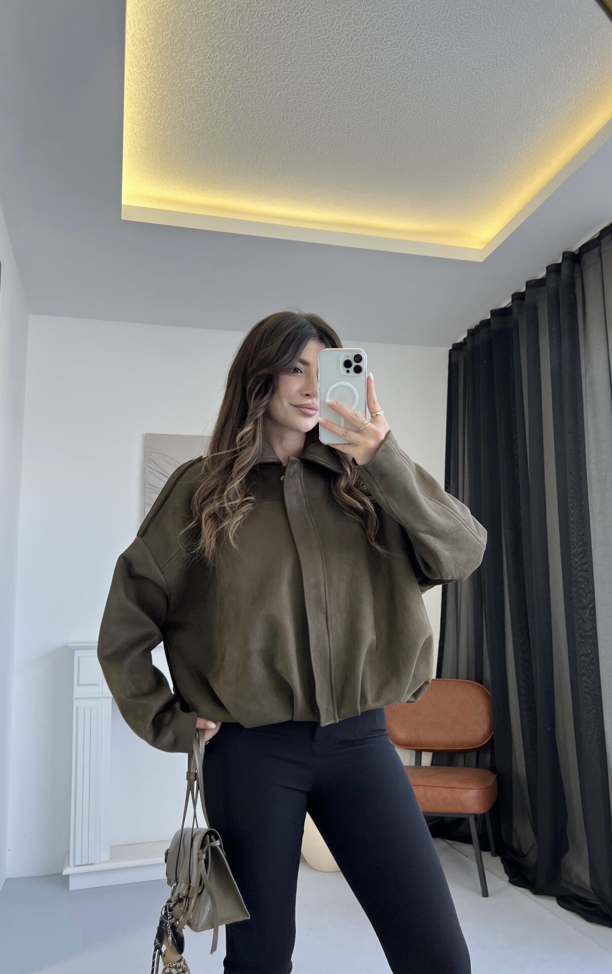 Nubuk Haki Bomber Ceket
