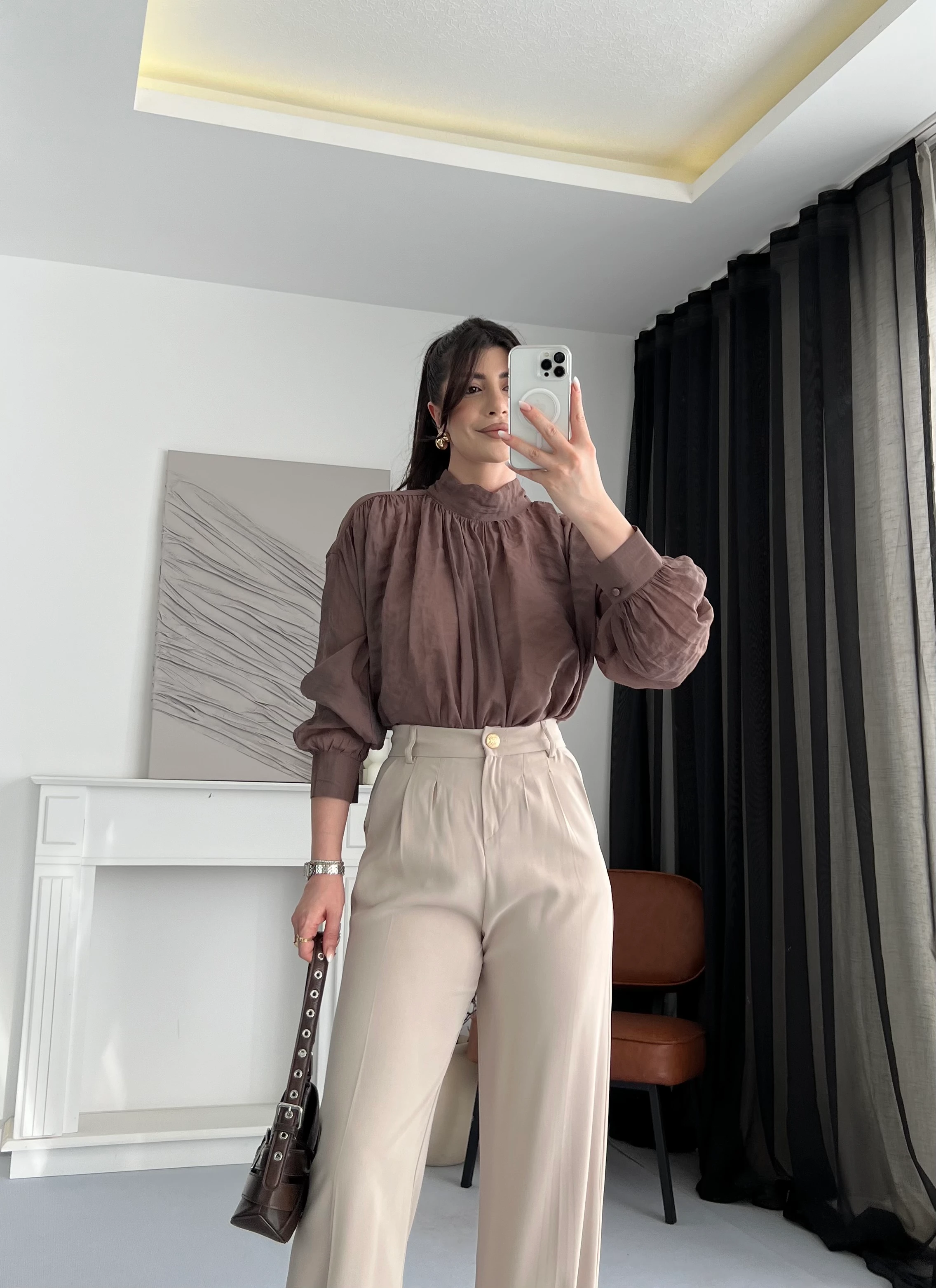 Gold Düğmeli Palazzo Pantolon