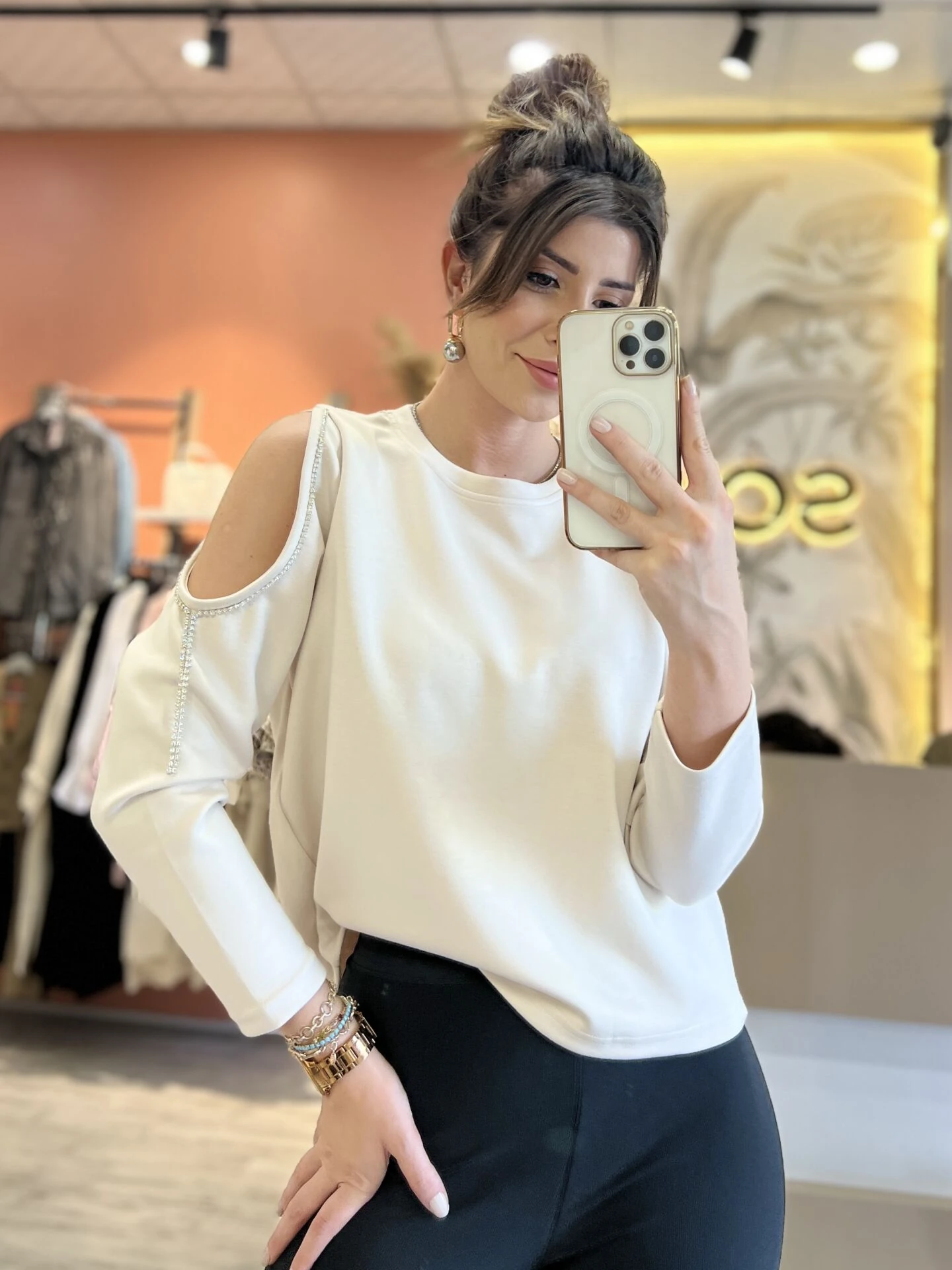 Omuz Detay Bej Sweatshirt