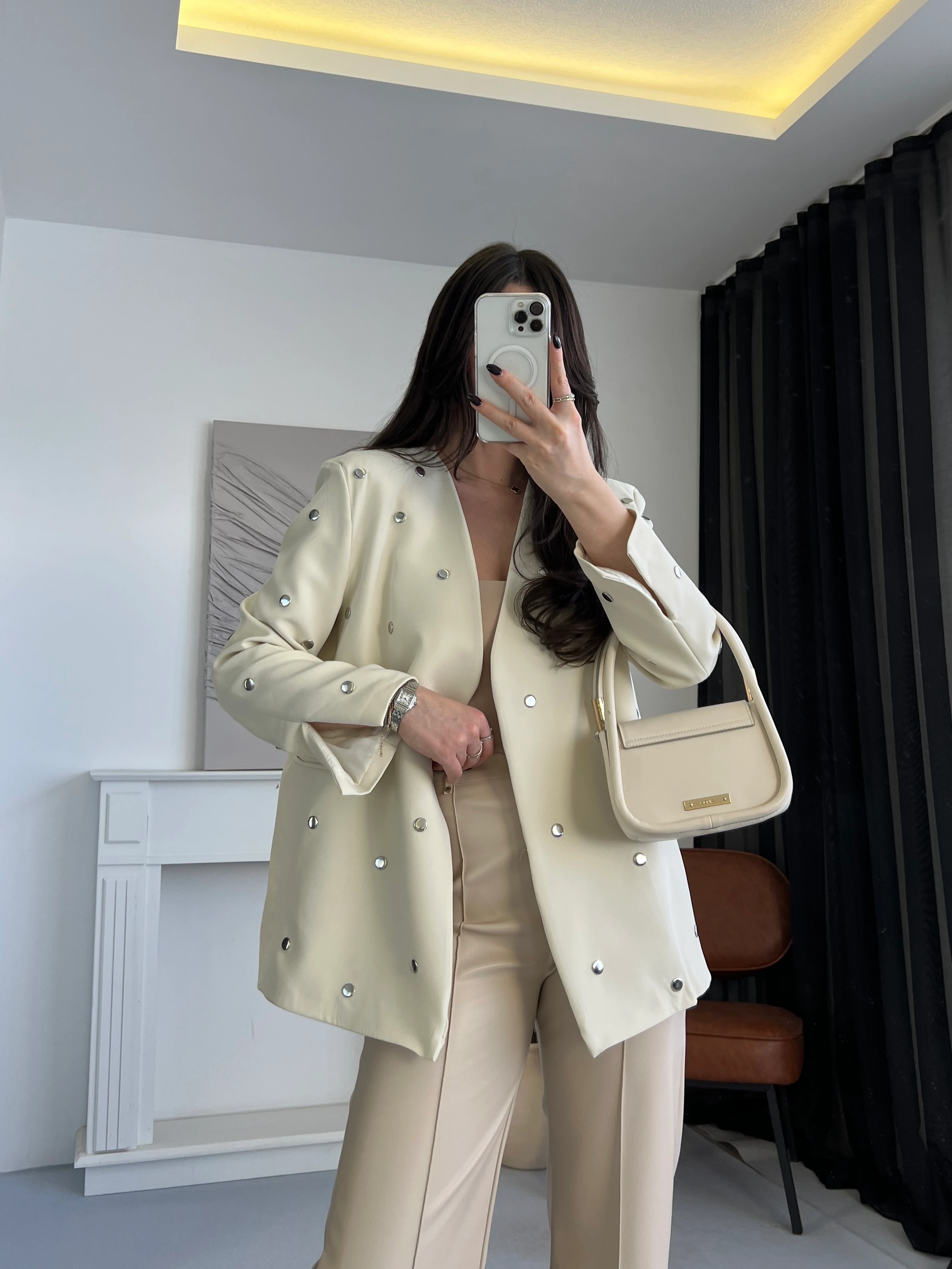 Droplu V Yaka Blazer Ceket