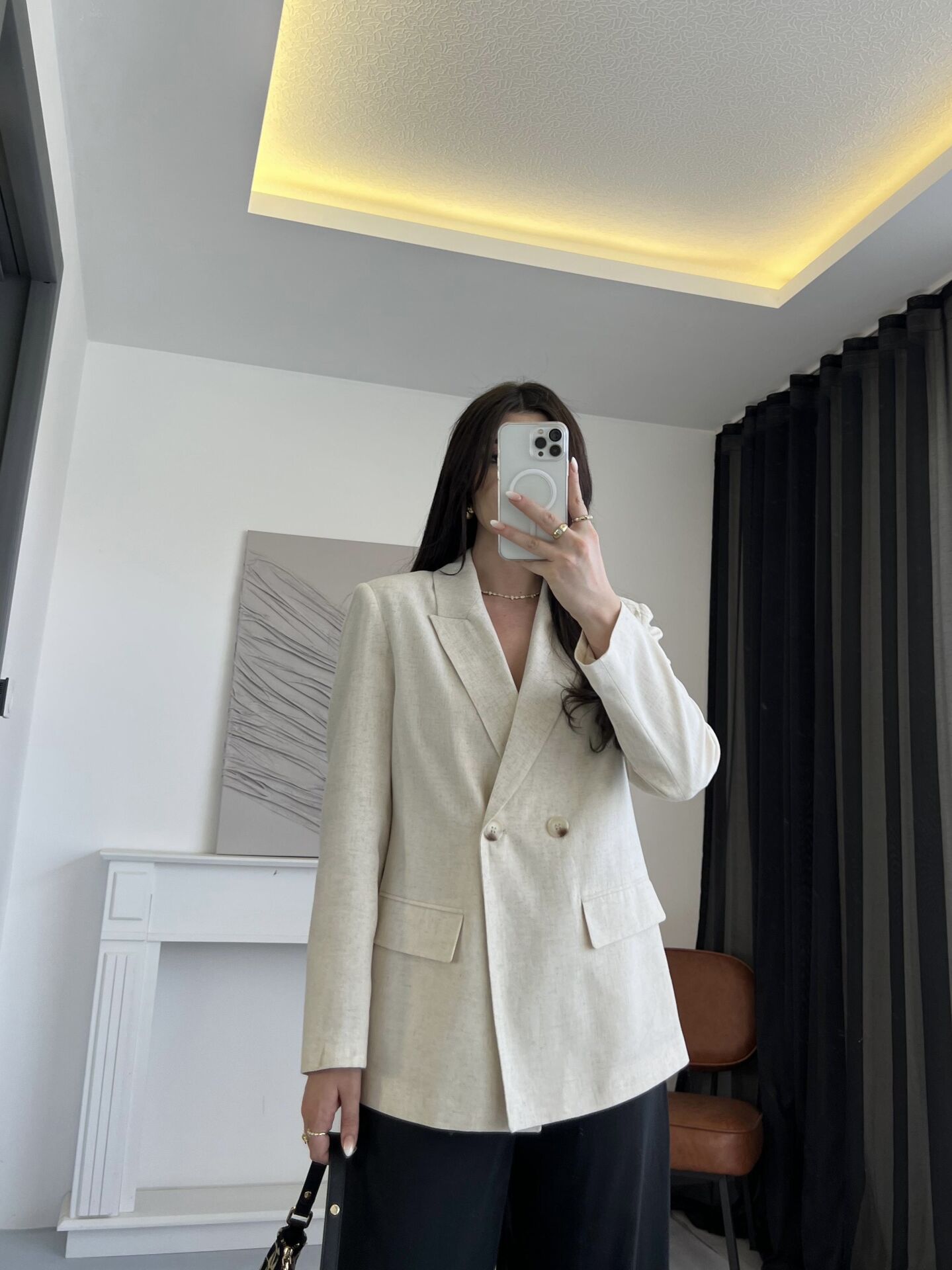 Kruvaze Naturel Keten Blazer Ceket