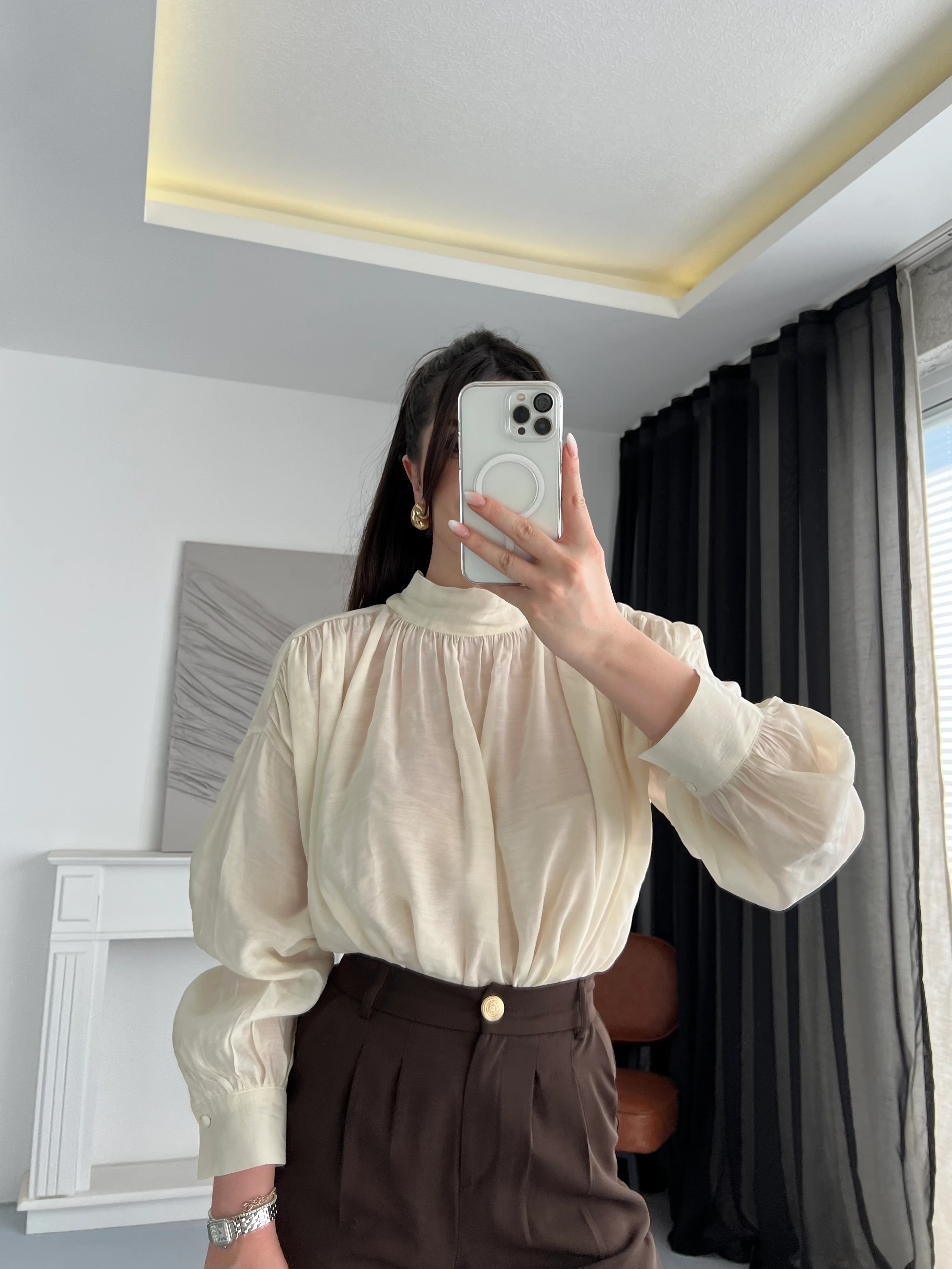 Bağlama Detaylı Drapeli Gömlek