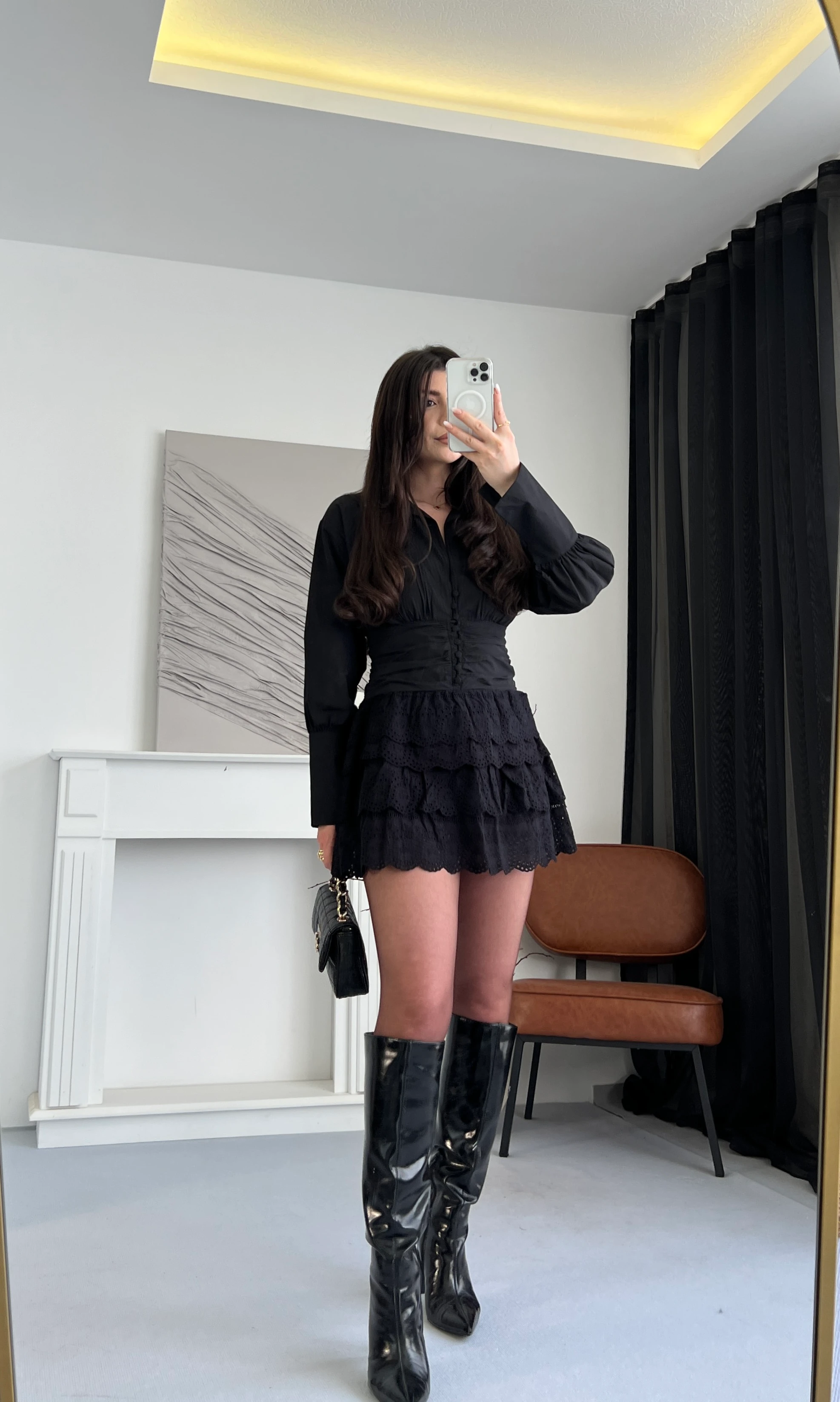 Korse Detaylı Fırfırlı  Mini Elbise